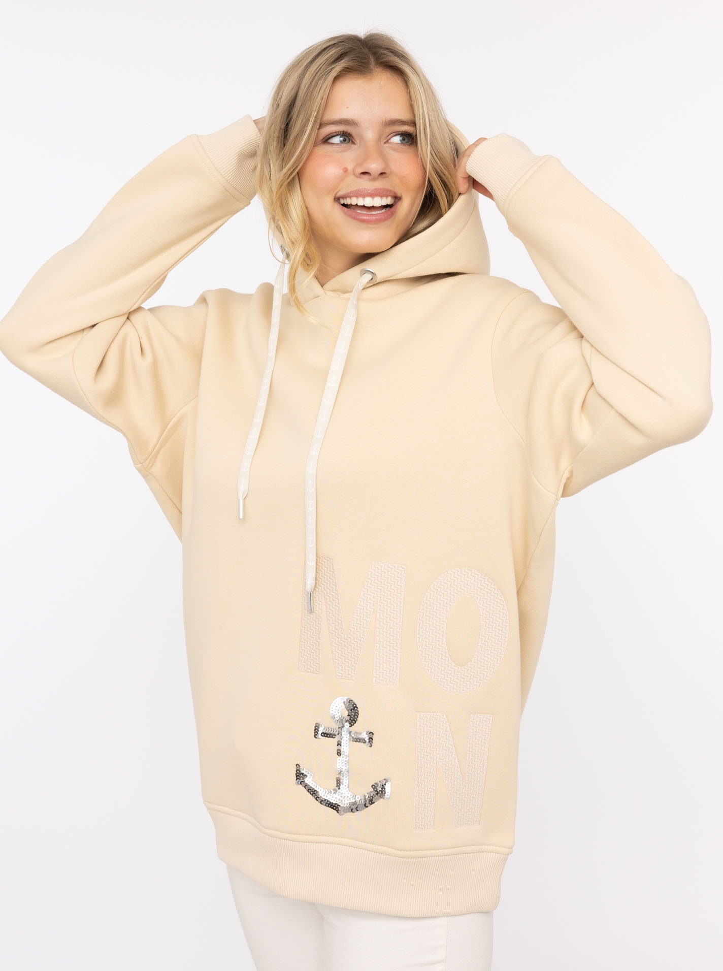 Zwillingsherz Hoodie ""Paillette MOIN"", mit Paillettenanker und gesticktem günstig online kaufen