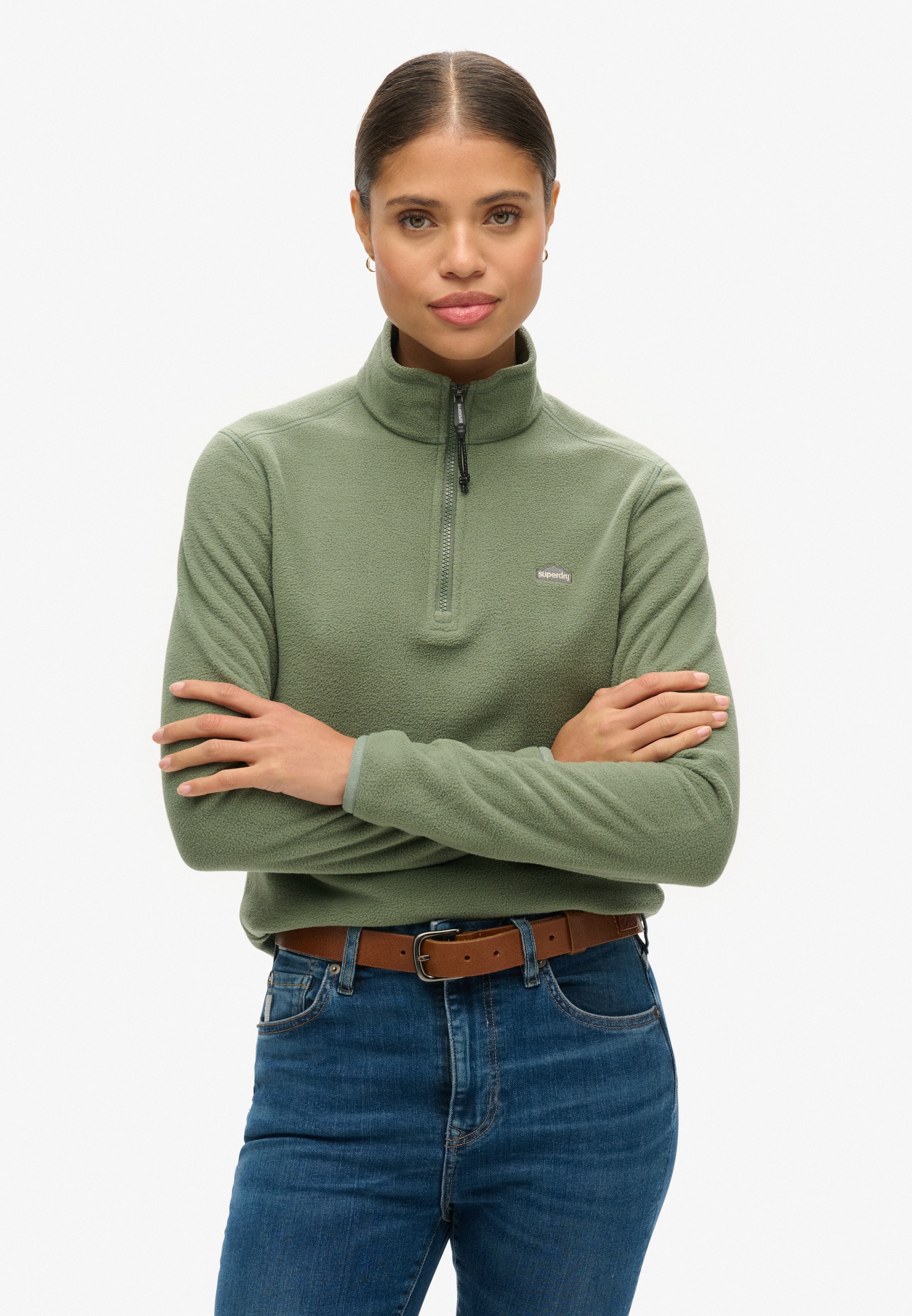 Superdry Fleecepullover "POLAR FLEECE HALF ZIP", mit Markenlabel, aus Polyester, Slim Fit, pflegeleicht