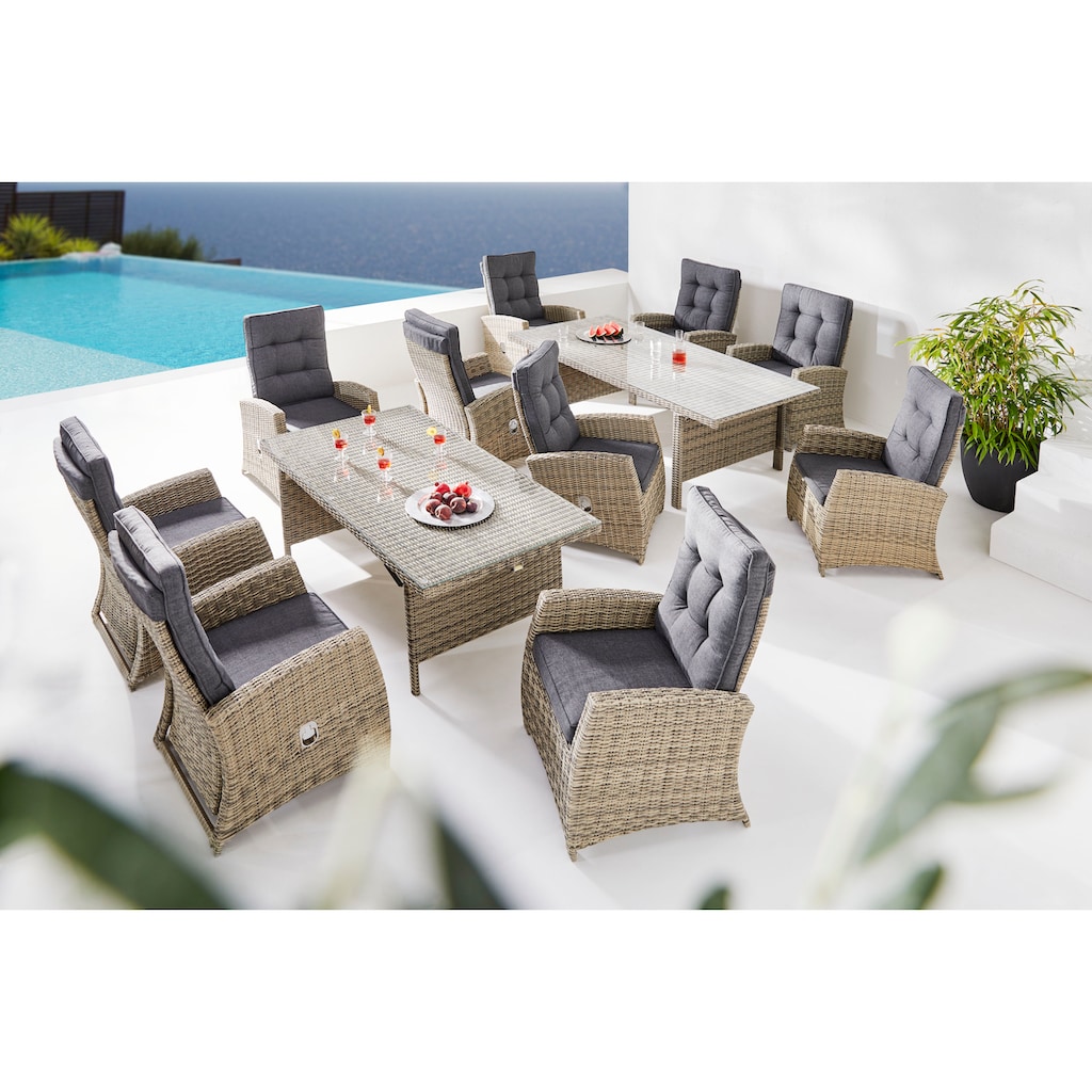KONIFERA Garten-Essgruppe »Monaco«, (Set, 31 tlg.), inklusive Tisch, 10 Stühlen und Sitzauflagen