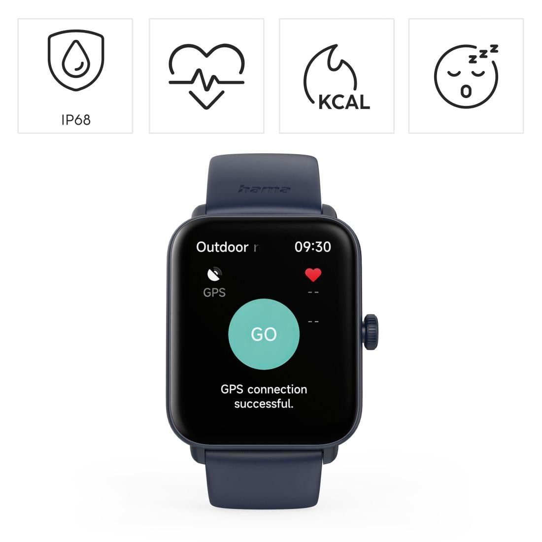 Hama Smartwatch »Smartwatch 1,65“ mit GPS (Fitness, Telefonfunktion, Puls, wasserdicht)«, (/ 1,65 Zoll),)
