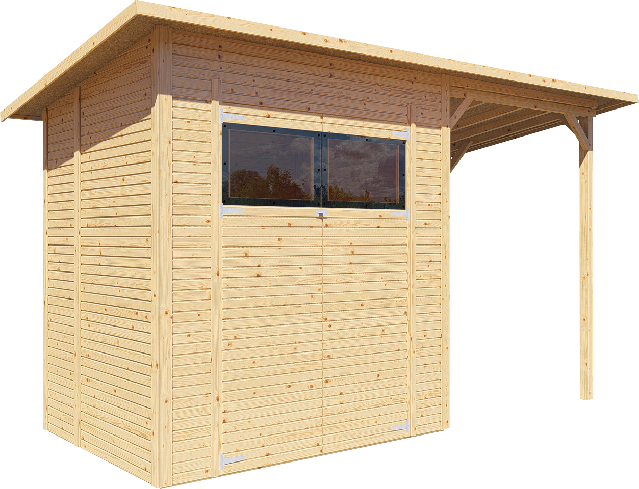 BERTILO Gartenhaus »Pent Modern 2 Plus naturbelassen«, mit hohen Seitenwänden und einer 1,88 m hohen Doppeltür