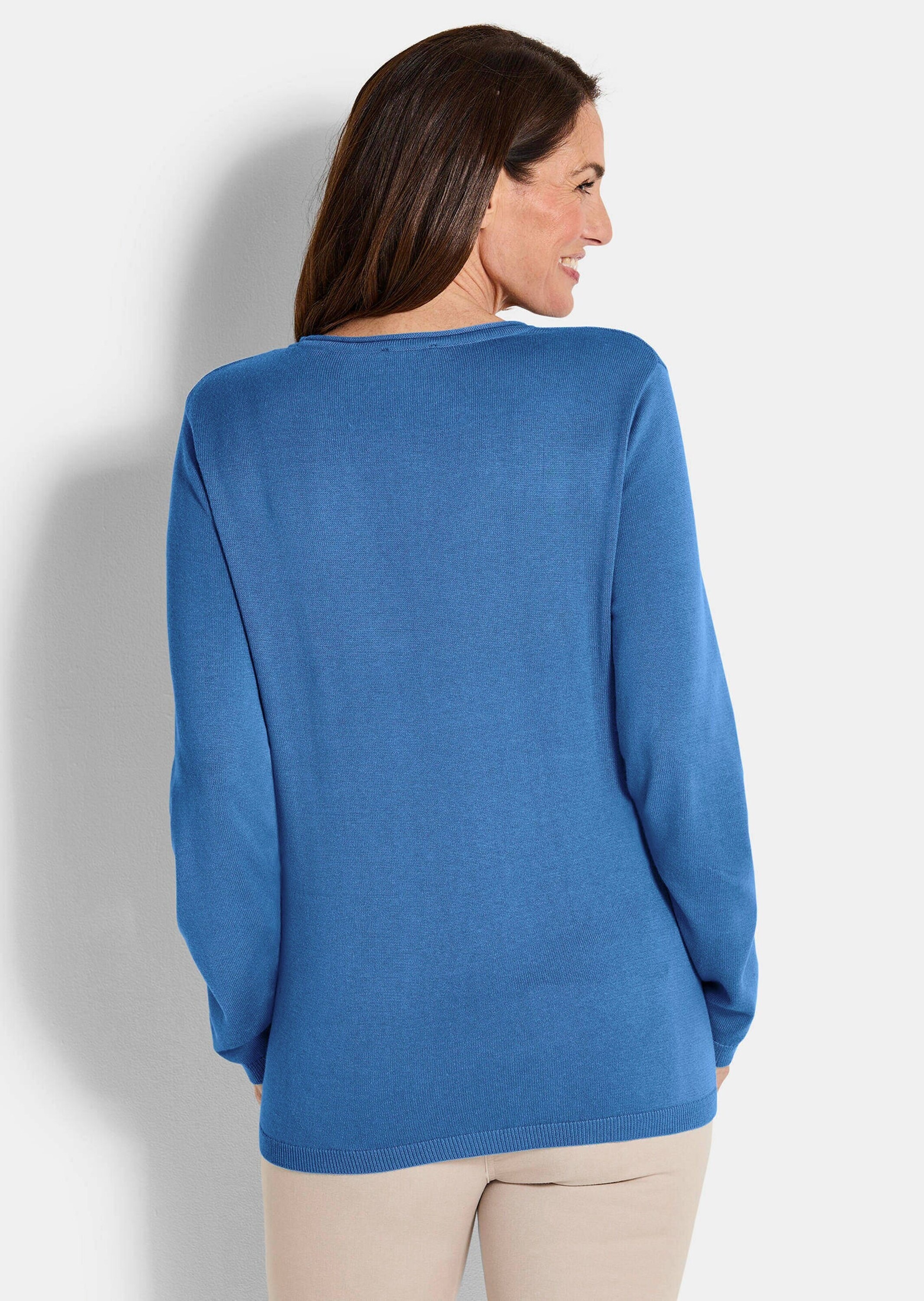 GOLDNER Rundhalspullover »Kurzgröße Edler Feinstrickpullover, V-Ausschnitt«