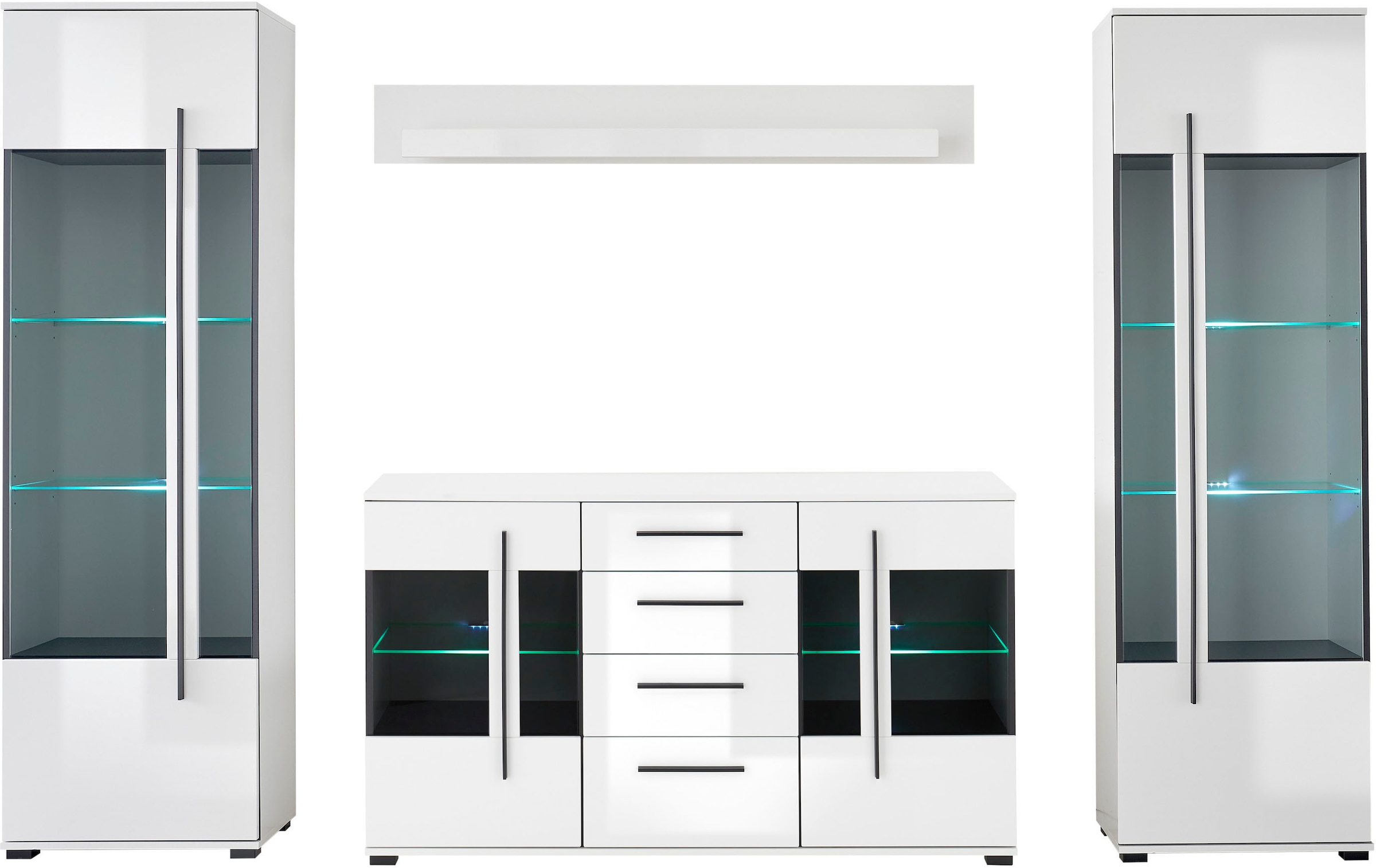 INOSIGN Wohnwand »Cantara, moderne Anbauwand, Wohnzimmer-Set, in Eiche Evoke oder Weiß«, (Set), enthält zwei Vitrinen, ein Sideboard und ein Wandboard