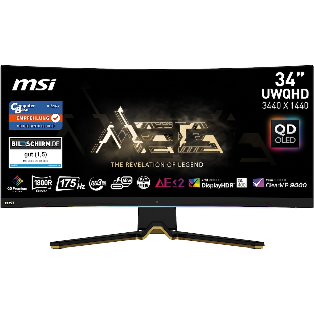 MSI Curved-Gaming-OLED-Monitor »MEG 342C QD-OLED«, 86,4 cm/34 Zoll, 3440 x 1440 px, UWQHD, 0,5 ms Reaktionszeit, 175 Hz, 3 Jahre Herstellergarantie, höhenverstellbar, USB-C