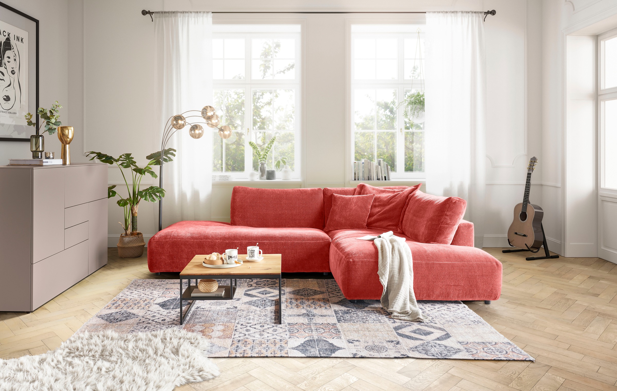 Musterring Ecksofa "Lucia bequem, elegant & zeitlos, elegante Sofa ohne Armlehnen" mit großem Longchair, verschiedene Farben, B304 x T224 cm
