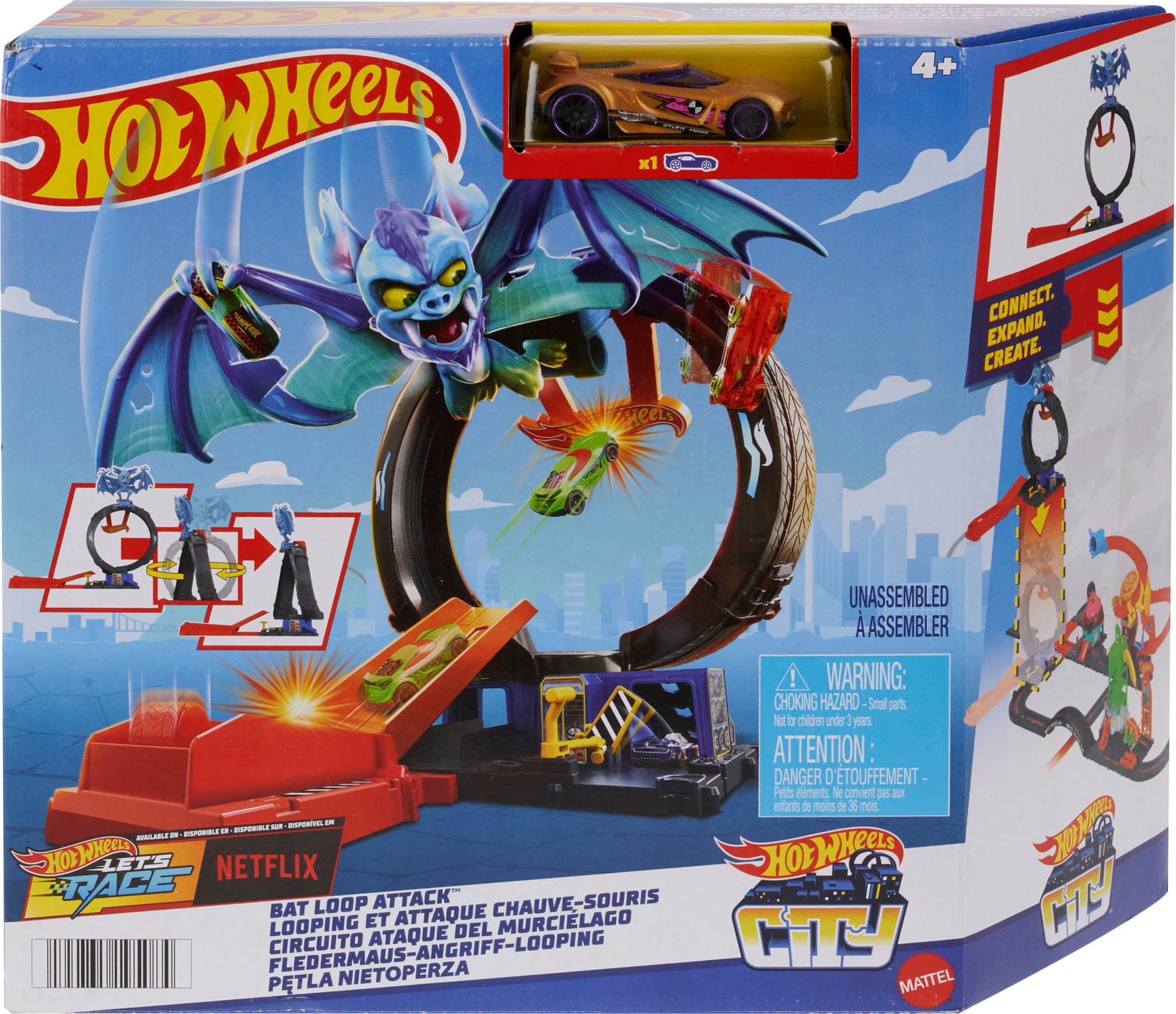 Hot Wheels Autorennbahn »Spielzeugauto Trackset, Angriff der Fledermaus«, mit anpassbarem Looping, inkl. 1 Spielzeugauto