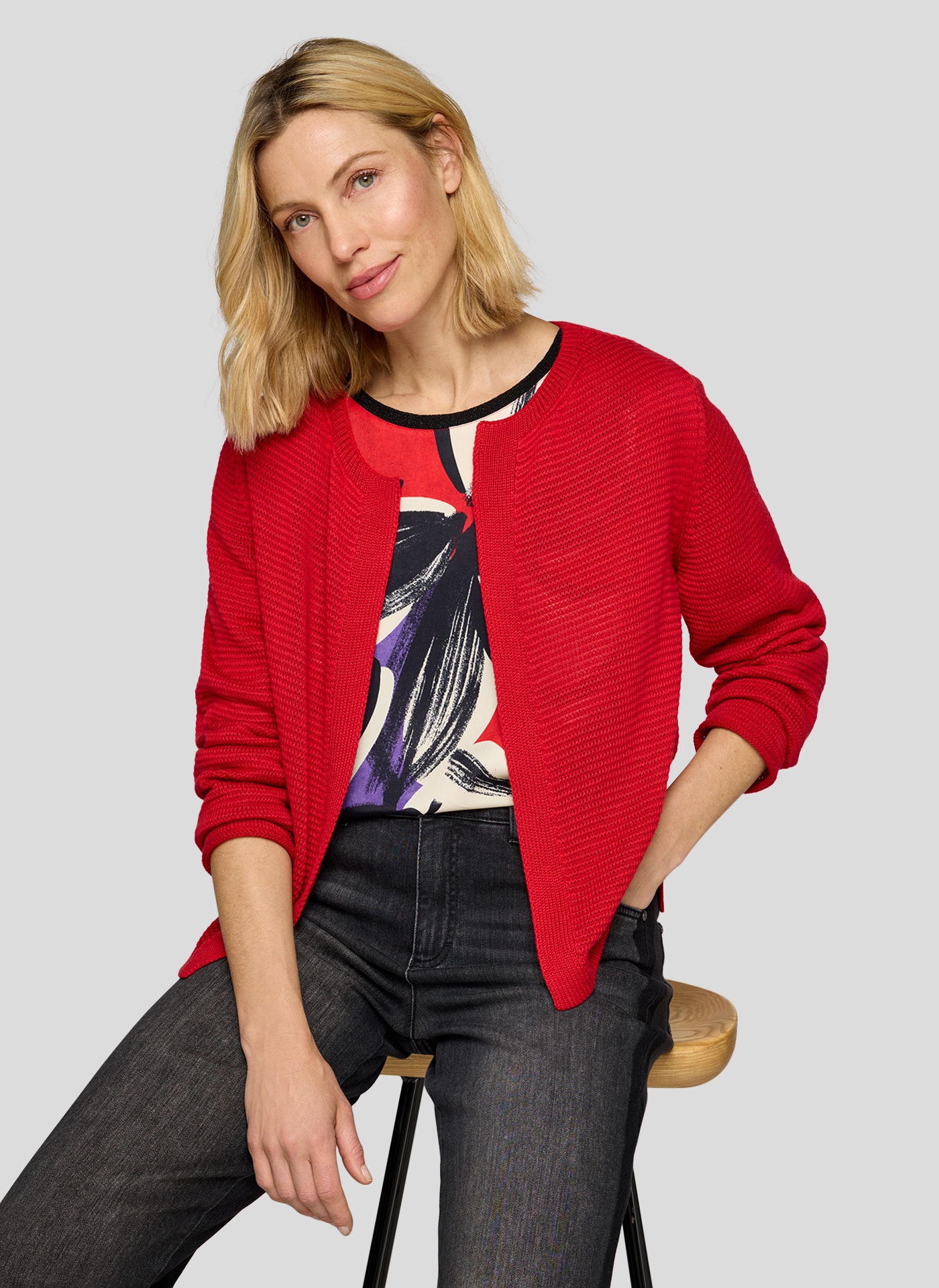 Rabe Cardigan Strickjacke ohne Verschluss / Rundhals