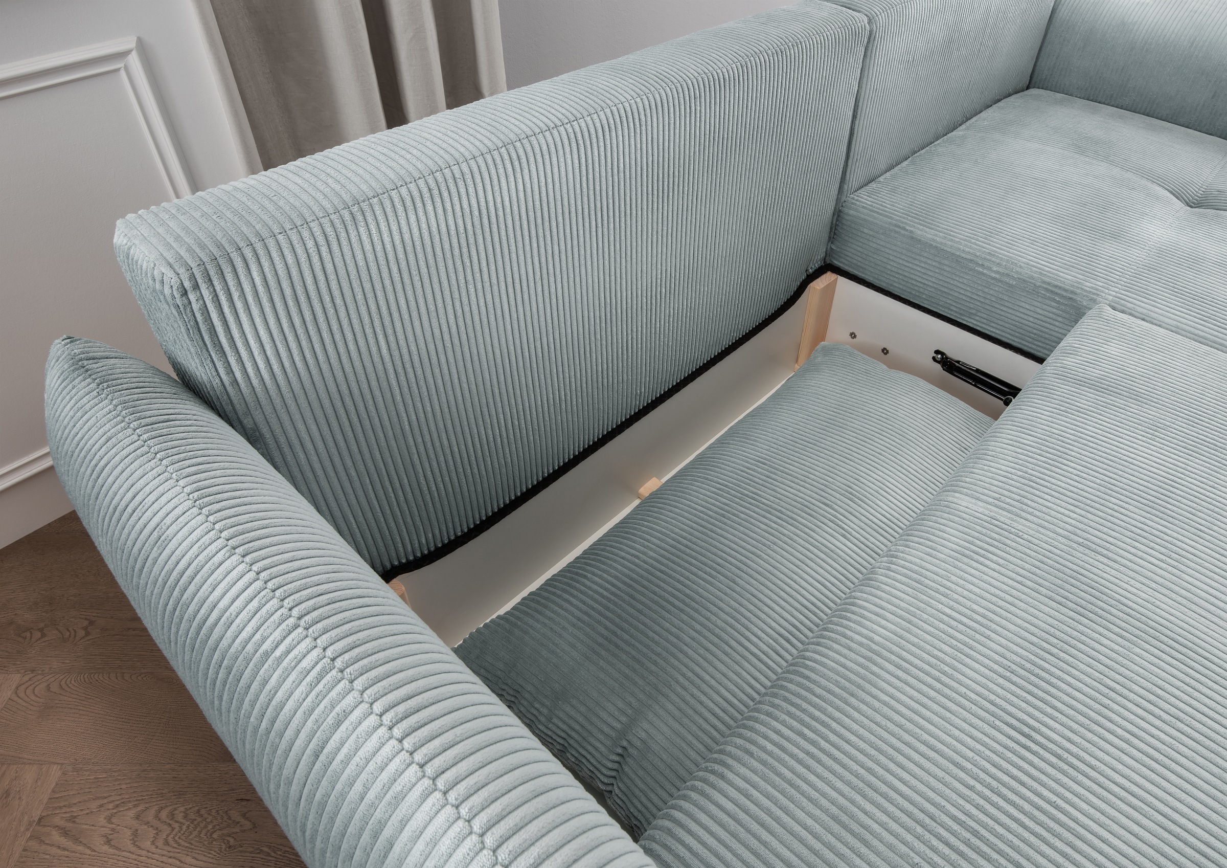 INOSIGN Ecksofa »Mara, L-Form, aktueller Cord Bezug und tolle Farben, schmale Armlehnen«, whlw. mit Bettfunktion,Recamiere links/rechts montierbar, Breite 238cm
