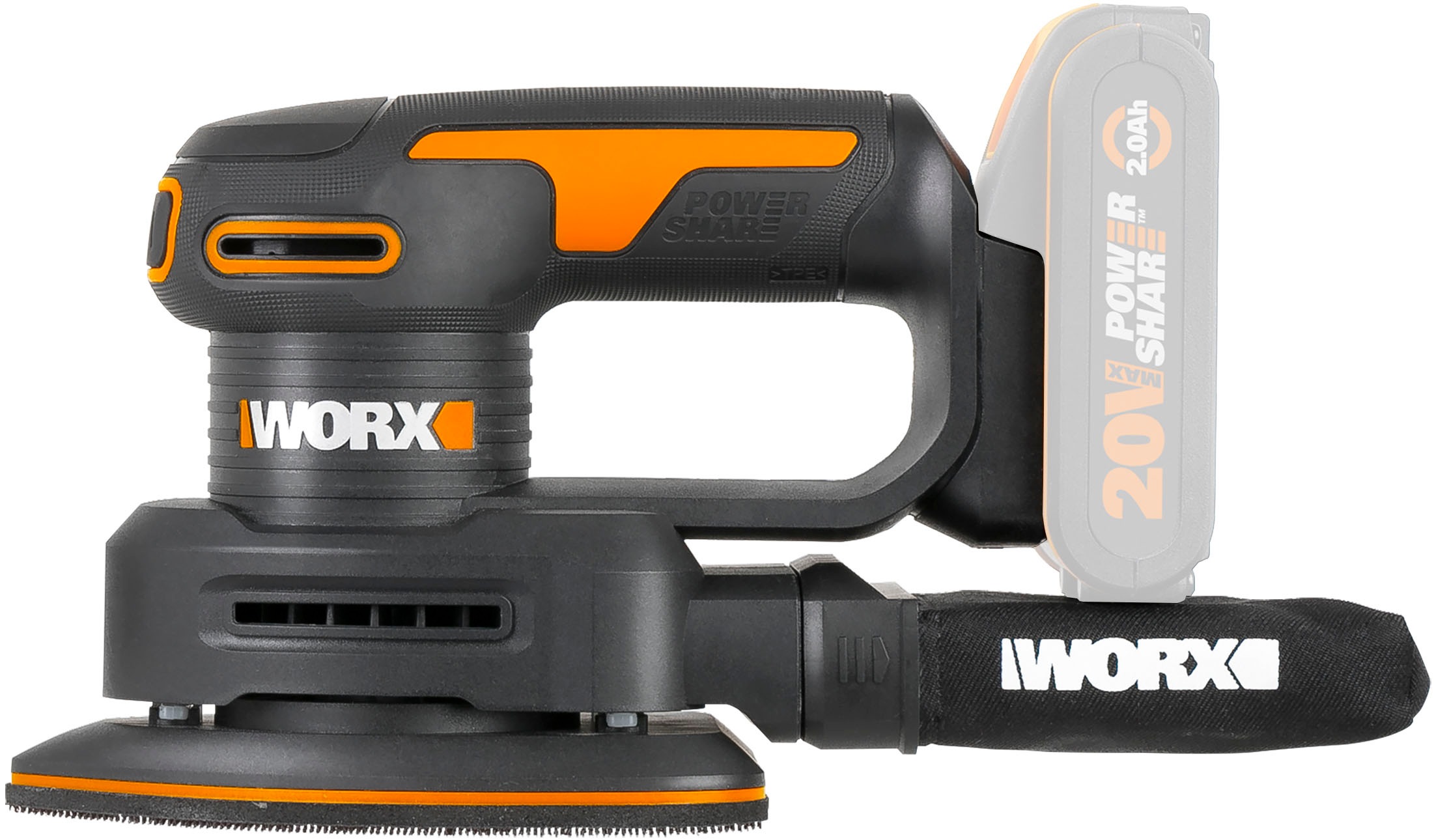 Worx Akku-Tellerschleifer »WX822.9«, für Holzmöbel und Türen, mit Staubfangsack, ohne Akku & Ladegerät