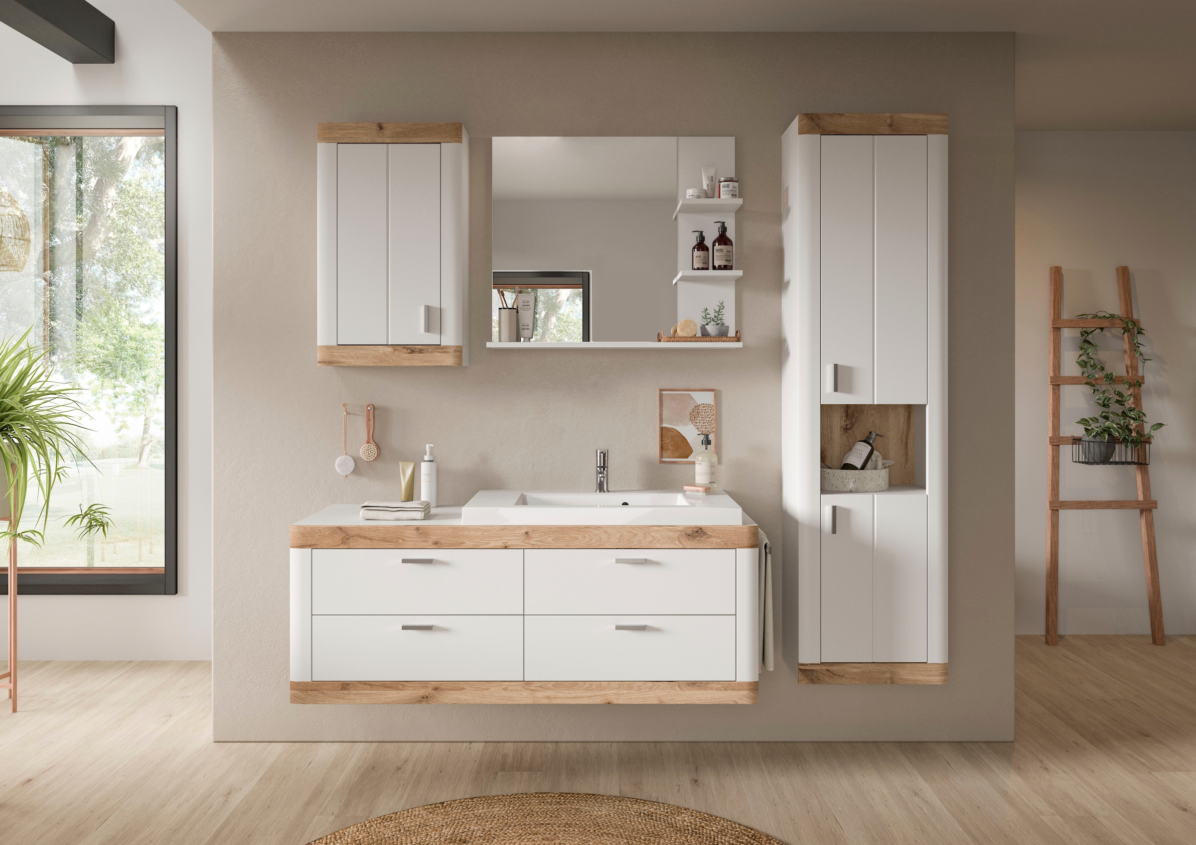 Home affaire Spiegel »Landsby, Breite 80 cm, 3 Ablageböden, hochwertiges Spiegelglas«, (1 St.), Badmöbel, Spiegel, Wandspiegel, Bad, Badezimmer