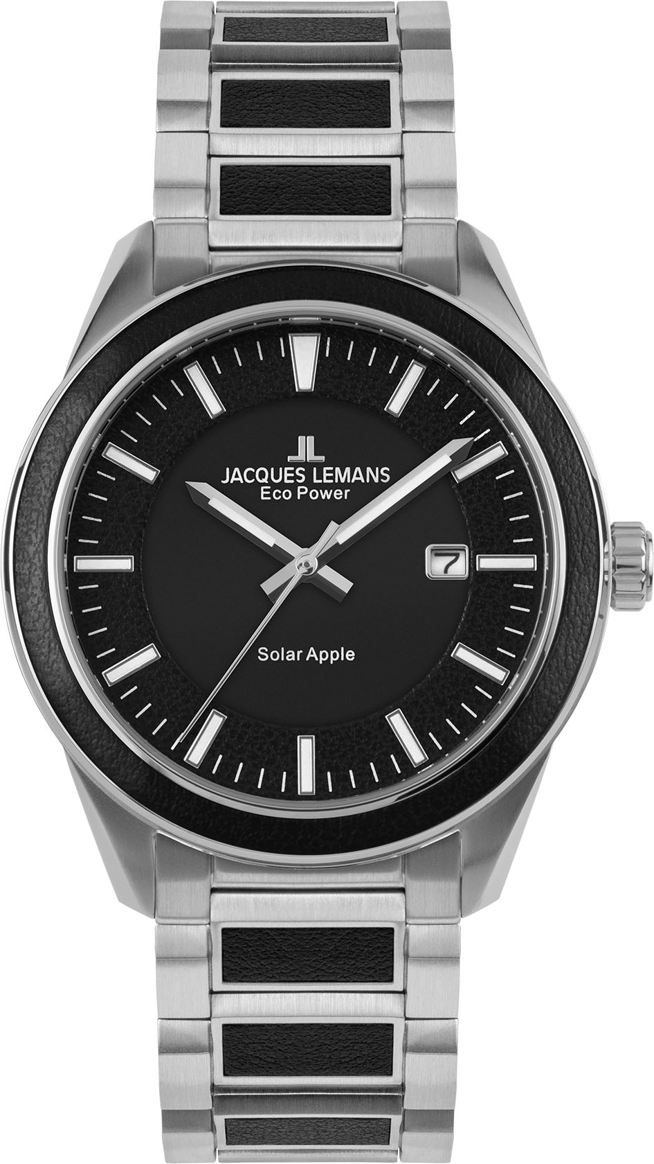 Jacques Lemans Solaruhr »Eco Power Solar Apple, 1-2116D«, Armbanduhr, Herrenuhr, Datum, Leuchtzeigergehärtetes Crystexglas