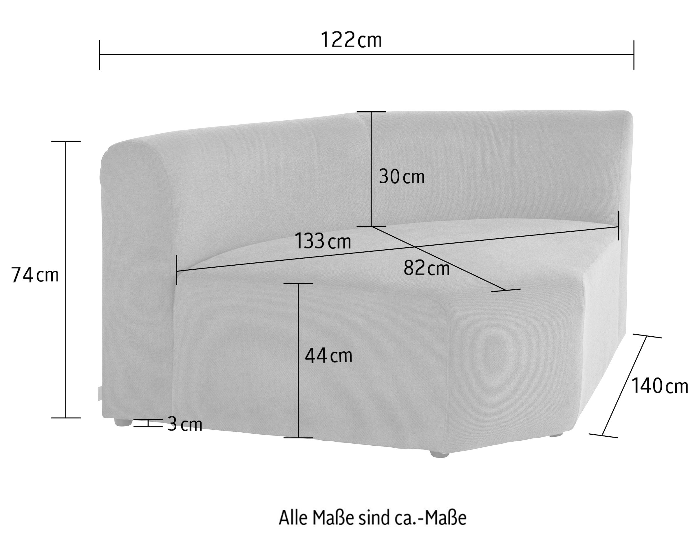 LeGer Home by Lena Gercke Sofa-Eckelement »LYZA mit gerundeter Rückenlehne, Maße B/T/H: 122/104/74 cm«, als Modul oder separat verwendbar, für individuelle Zusammenstellung