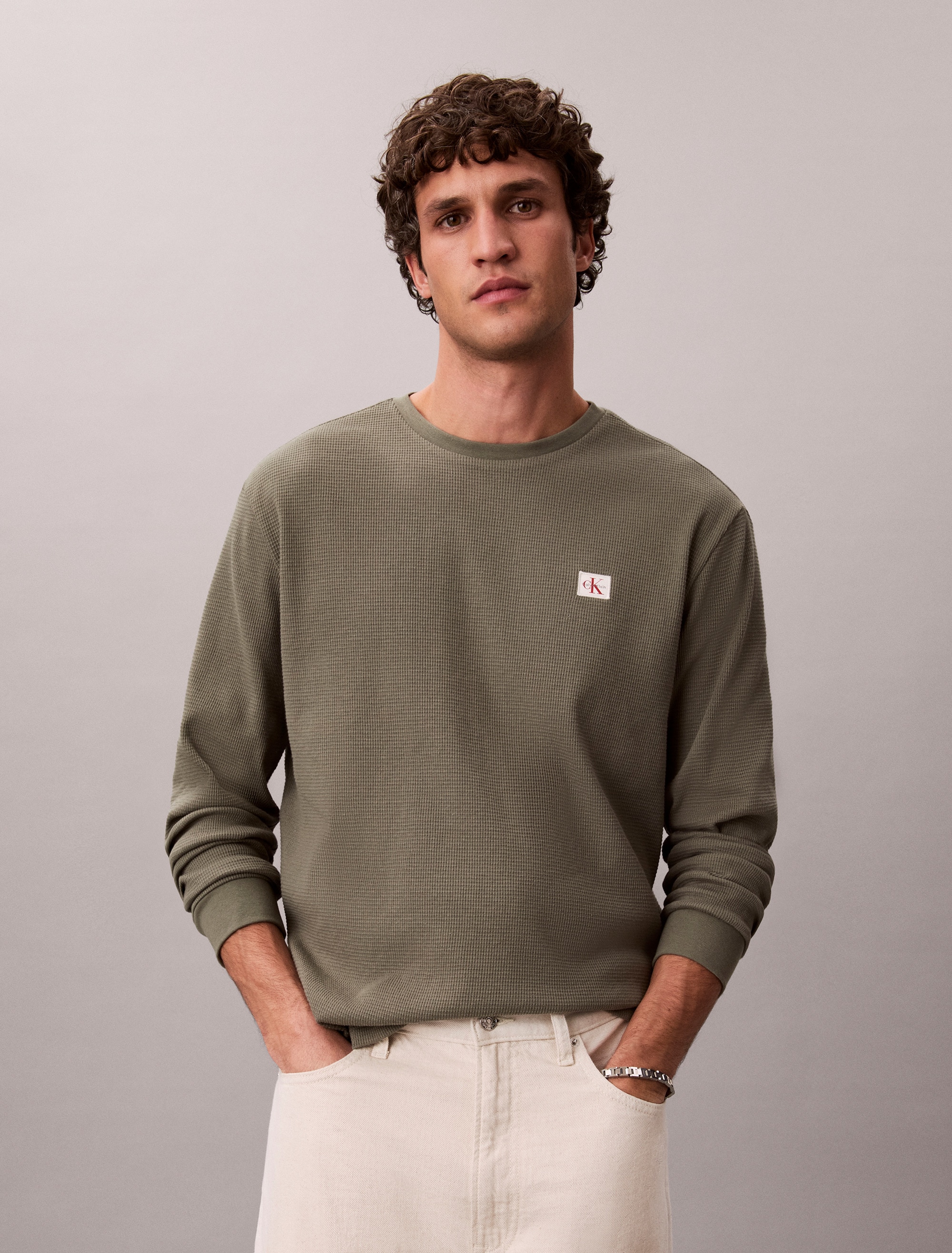 Calvin Klein Jeans Langarmshirt "LS WAFFLE BADGE CREWNK TEE" Mit Rundhalsau günstig online kaufen