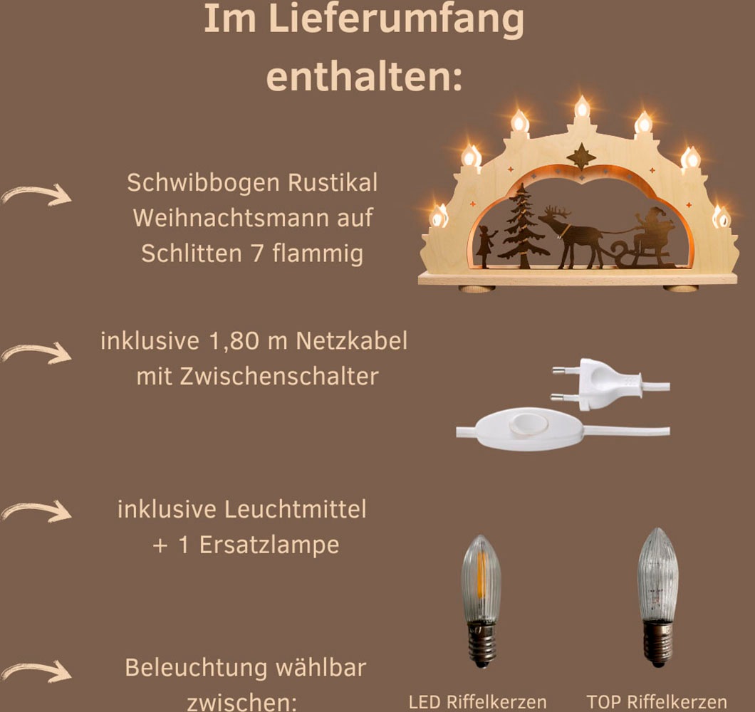 Thumbnail - Weigla LED Schwibbogen "Weihnachtsmann auf Schlitten, Lichterbogen, Holz, Made in Germany" 1 Stk. Erzgebirge garantiert,...