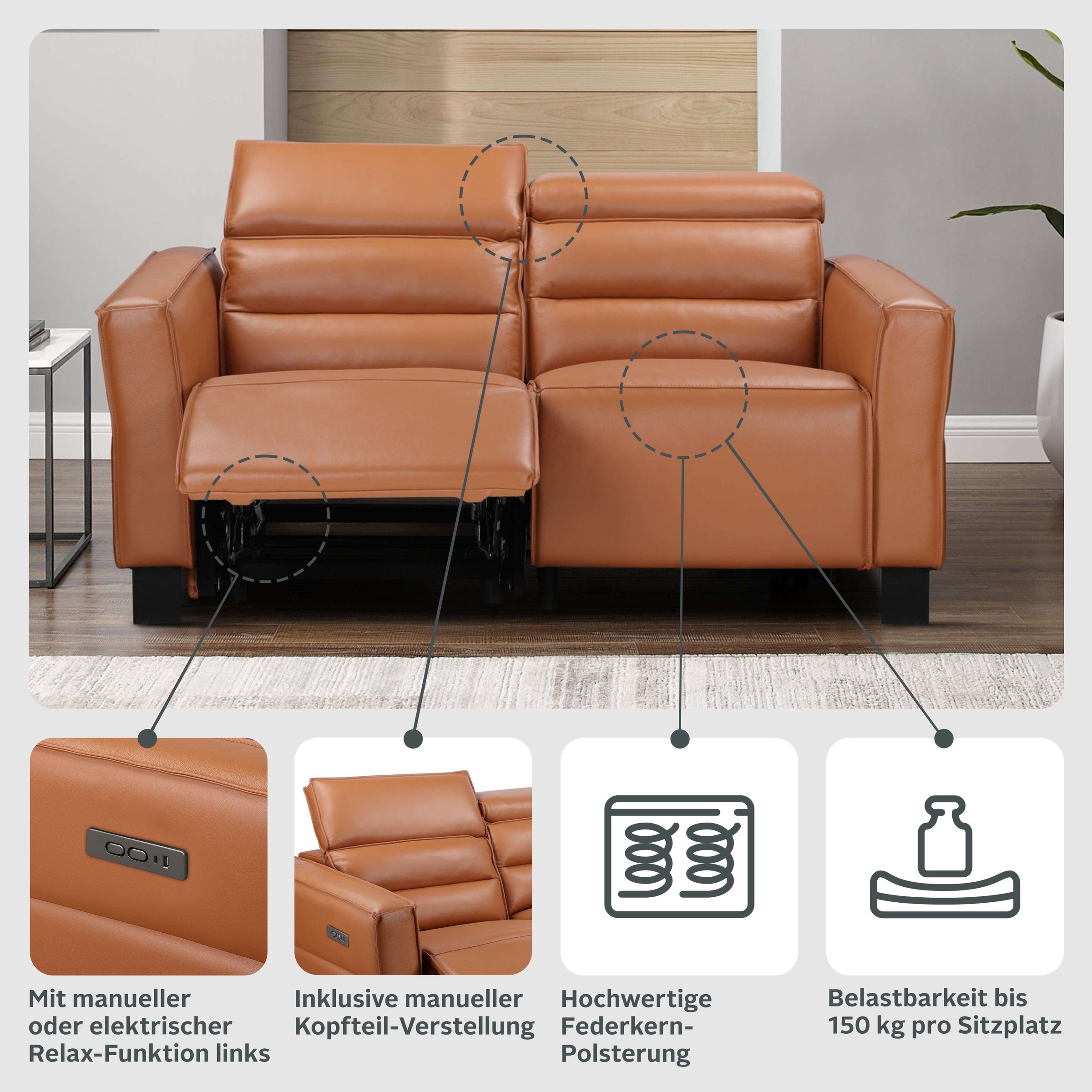 home affaire Carpari 2 Seater Sofa Brown 3