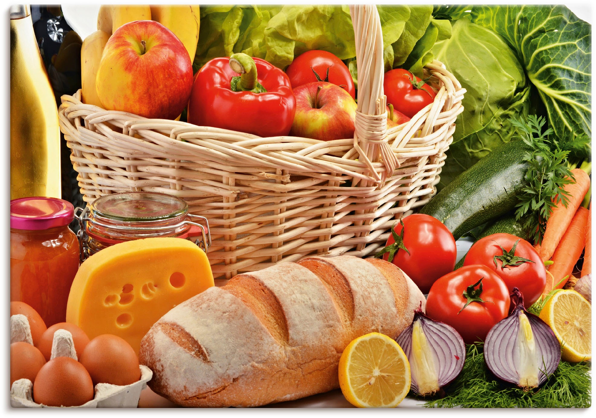 Artland Wandbild "Gesund Leben - Obst und Gemüsekorb" Lebensmittel 1 Stk. t günstig online kaufen