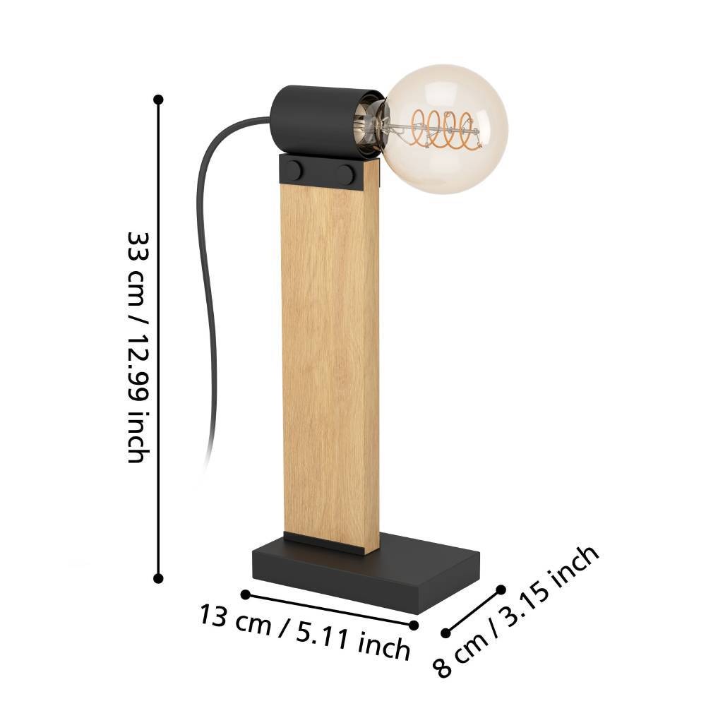 EGLO Tischleuchte »BAILRIGG«, 1 flammig, Leuchtmittel E27 | ohne Leuchtmittel, Tischleuchte, Wohnzimmerlampe, Holz, Metall, Schwarz, Nachttischlampe