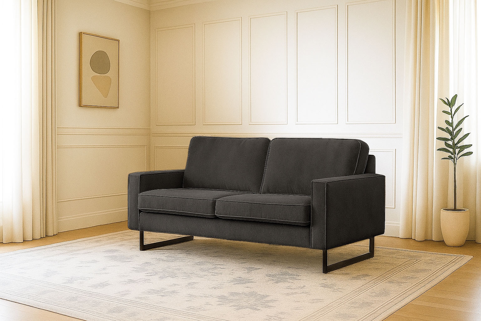 OTTO home 2-Sitzer "Pinto, 166 cm, Cord, Chenille, Lederoptik" mit Keder, schwarze Metallfüße, Wellenunterfederung