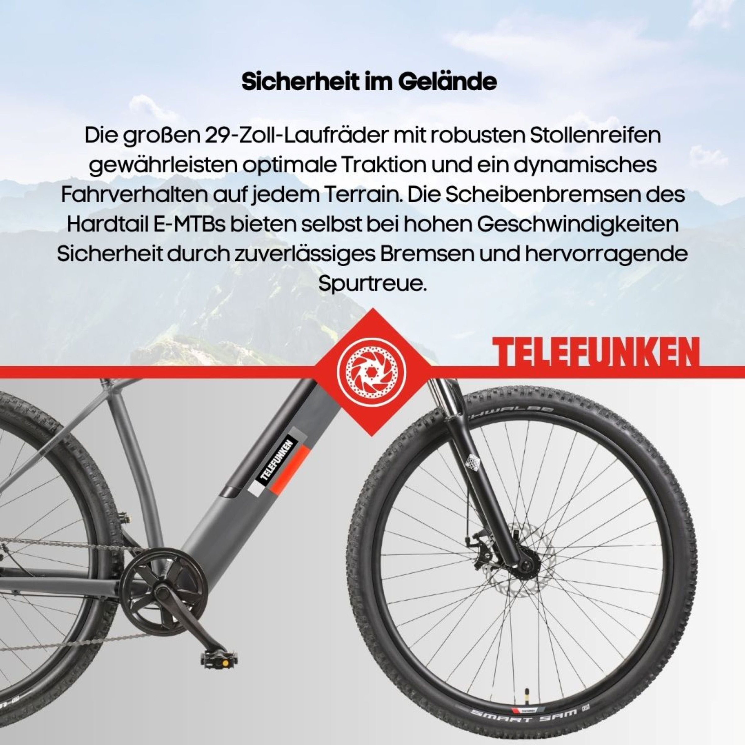 Telefunken E-Bike »E-MTB Aufsteiger M919«, 7 Gang, Shimano, Tourney, Heckmotor 250 W, Pedelec, Elektrofahrrad, Damen u. Herren, E-MTB, Mountainbike, 29 Zoll