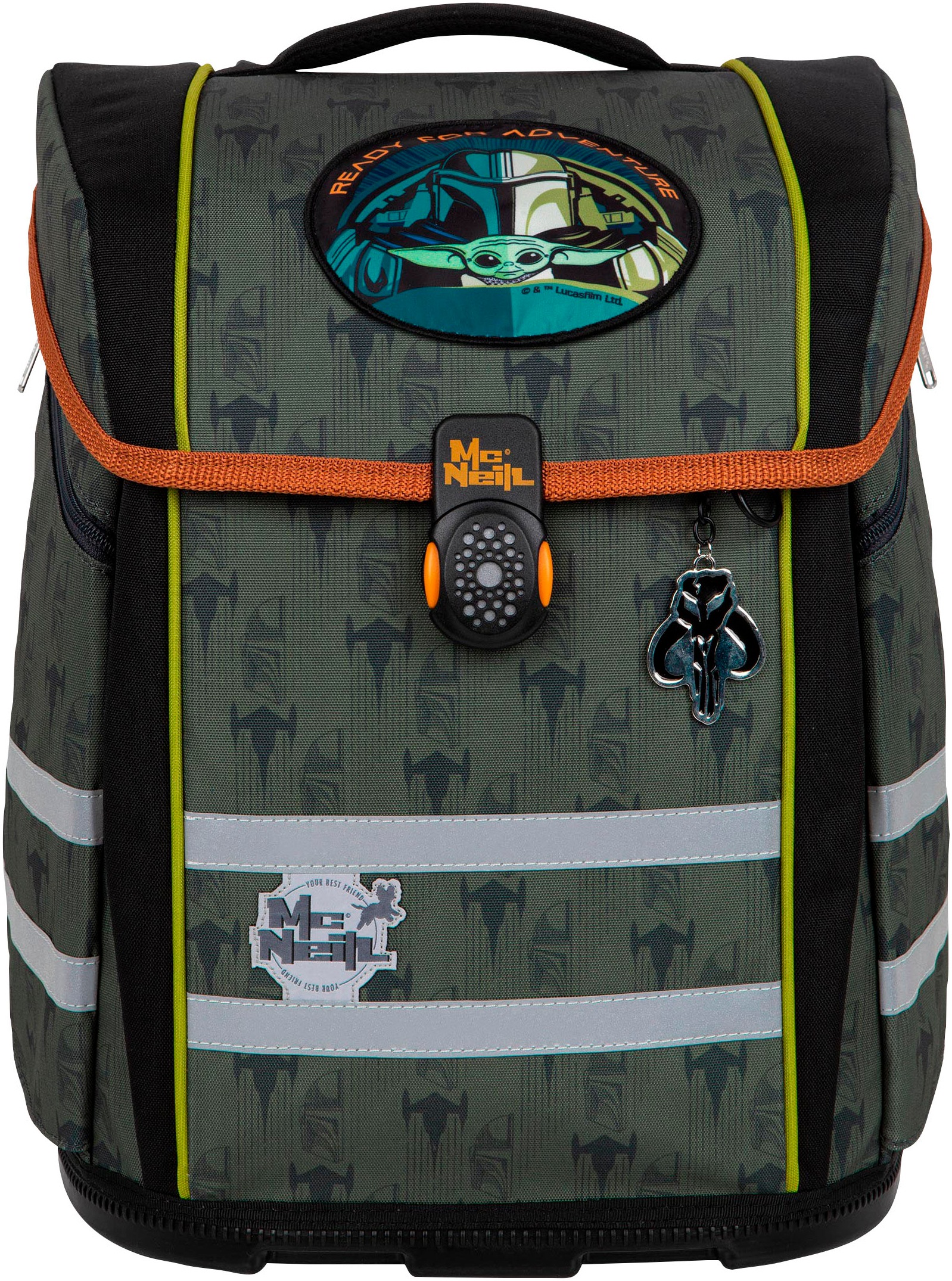 Thumbnail - McNeill Schulranzen "Perfecto, Star Wars, Mandalorian" reflektierende Streifen auf den Schultergurten;retroreflektierend...
