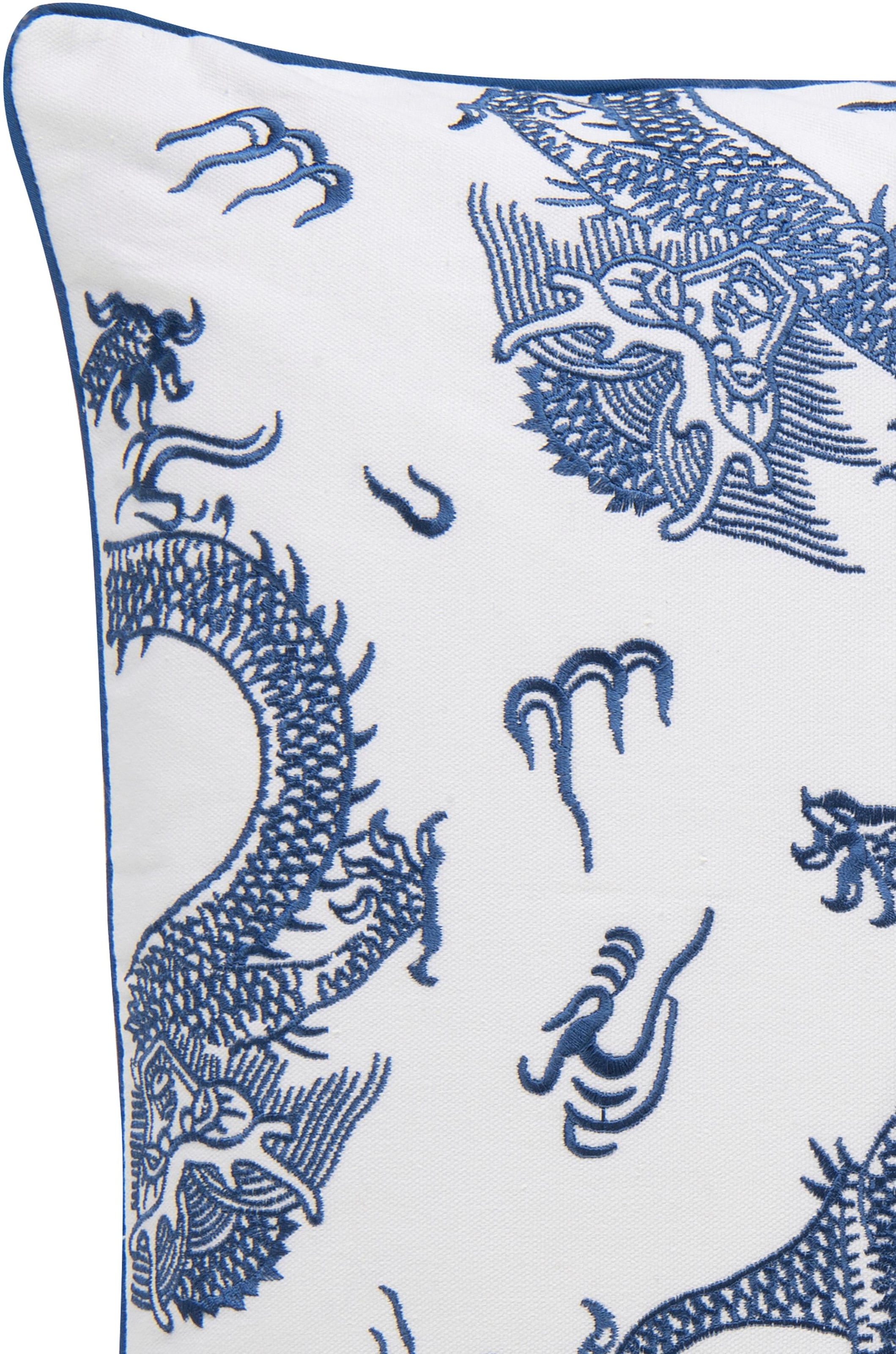 01 cm Home Füllung blau-weiß«, besticktem Kissenhülle BARBARA Collection 50x50 »Dragon Leinwandgewebe, BAUR ohne aus Dekokissen |
