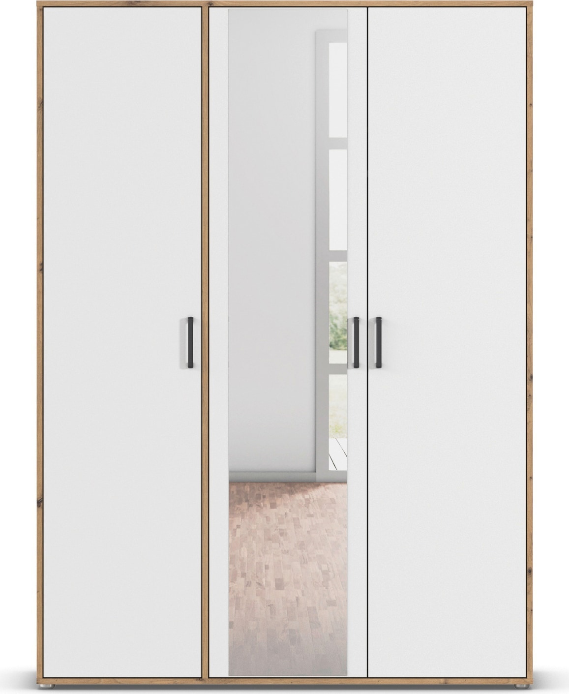 rauch Drehtürenschrank »Kleiderschrank Schrank Garderobe Wäscheschrank VOYAGER«, (in 3 verschiedenen Ausstattungen BASIC/CLASSIC/PREMIUM), mit modernen Griffen in Graumetallic und Spiegel