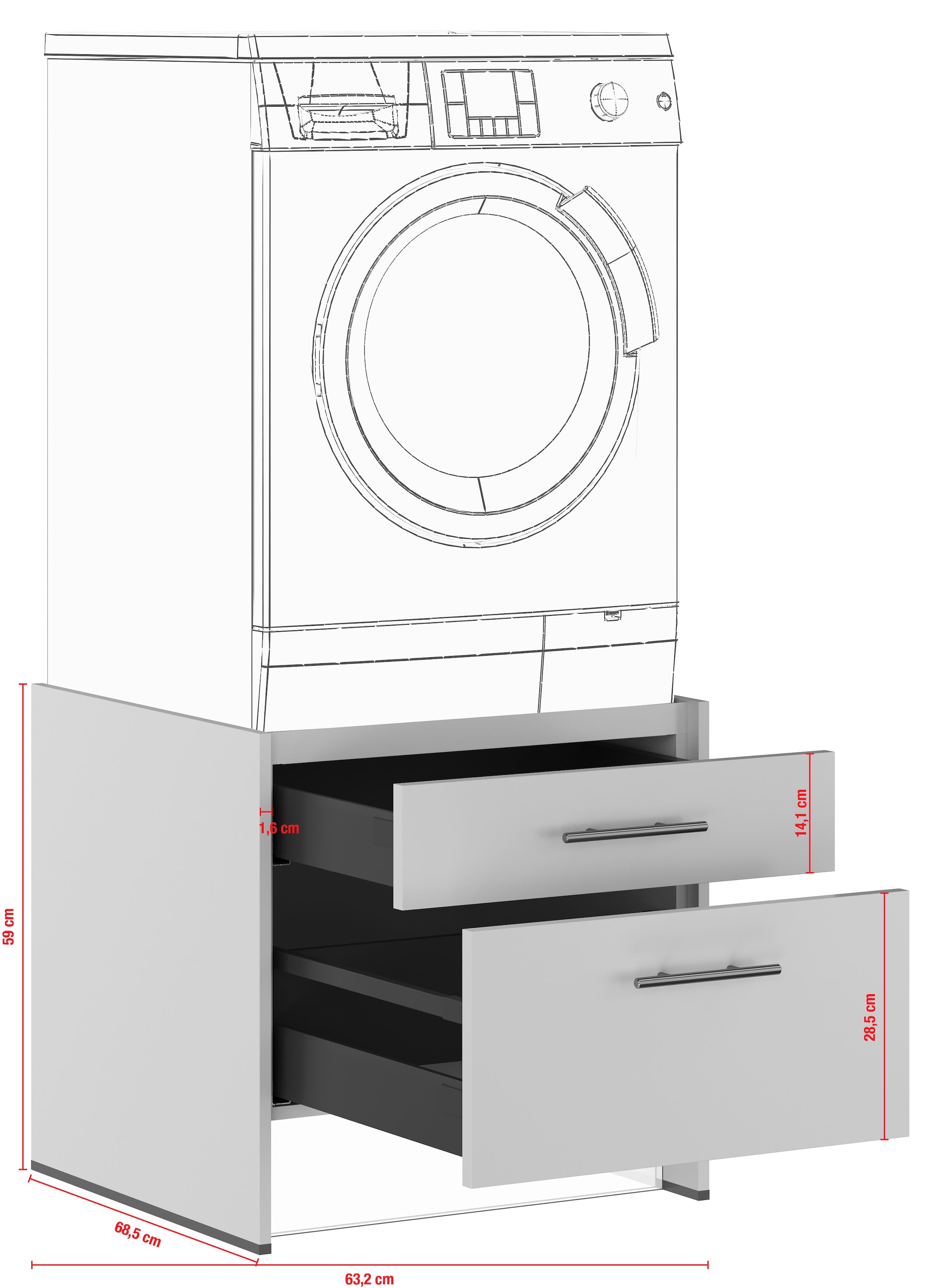 IMPULS KÜCHEN Waschmaschinenumbauschrank »"Valencia", Breite/Höhe: 64/61,5 cm, mit Soft-Close«, mit Schubkasten, mit Auszug, mit Auflagen für Wäschekorb