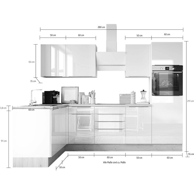 RESPEKTA Winkelküche »Safado aus der Serie Marleen«, Breite 280 cm, hochwertige  Ausstattung wie Soft Close Funktion kaufen | BAUR