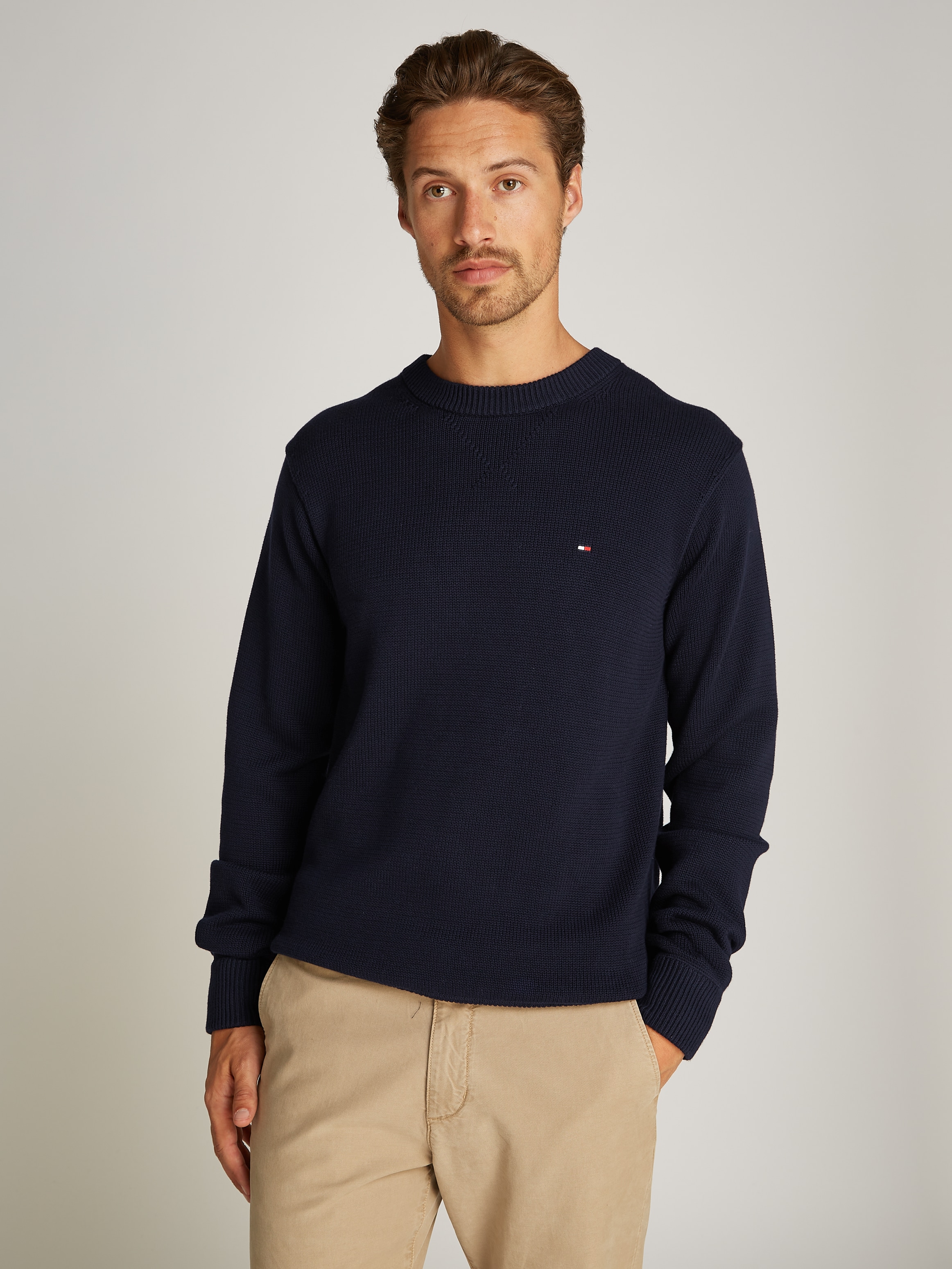 Tommy Hilfiger Strickpullover "CHUNKY COTTON C NECK", mit Logosrickerei günstig online kaufen