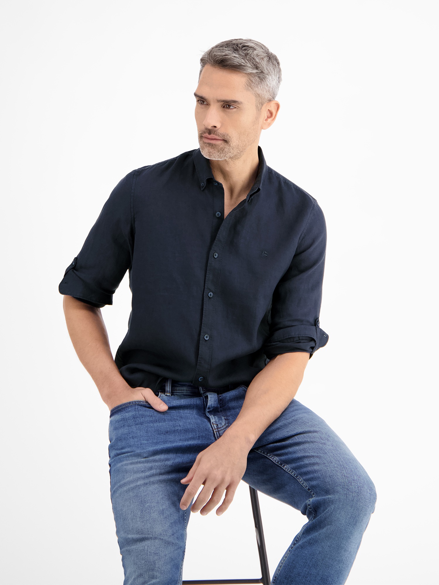 LERROS Langarmhemd »LERROS Herrenhemd in Leinen-Baumwoll-Blend«