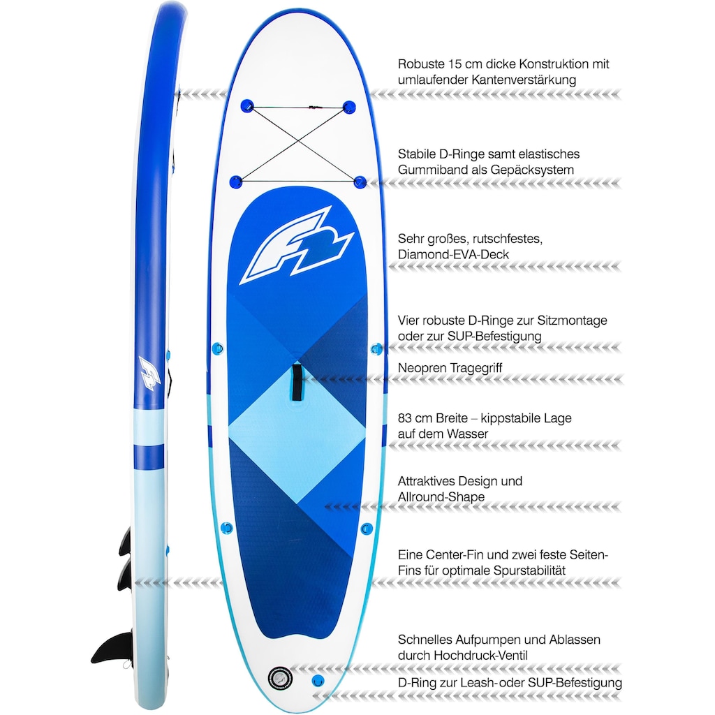 F2 Inflatable SUP-Board »F2 Prime blue mit Alupaddel«, (Set, 4 tlg., mit Paddel, Pumpe und Transportrucksack)