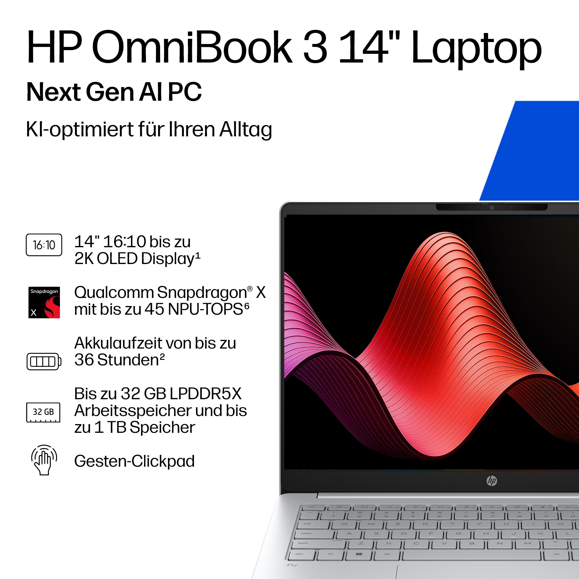 HP Notebook »OmniBook 3 14-hz0351ngx« 35,6 cm / 14 ″ Snapdragon X Adreno 512 GB SSD