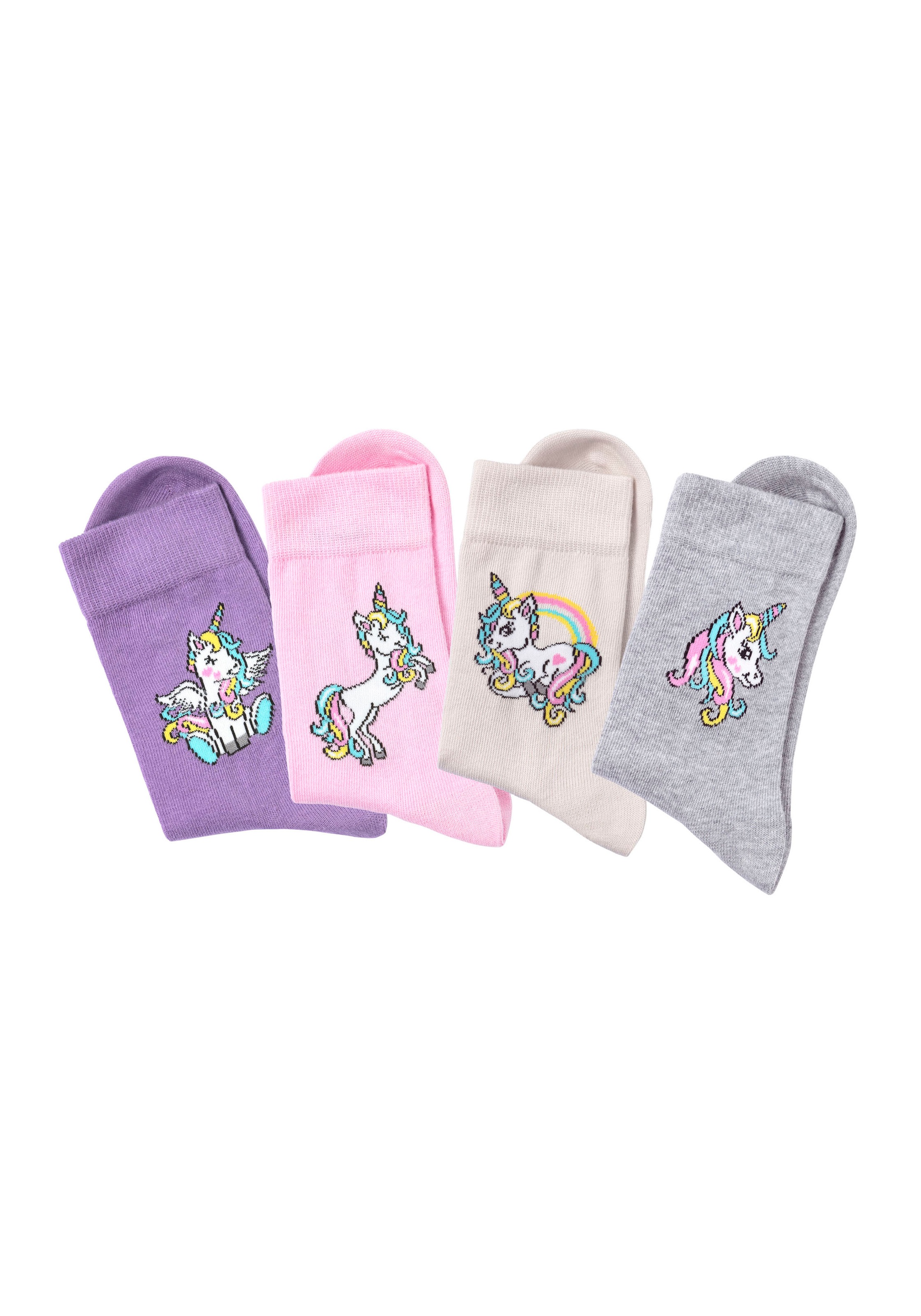 H.I.S Basicsocken "Kinder Mädchen Lustige bunte Socken" Packung, 4 Paar tlg. mit Einhorn Motiven aus Baumwolle