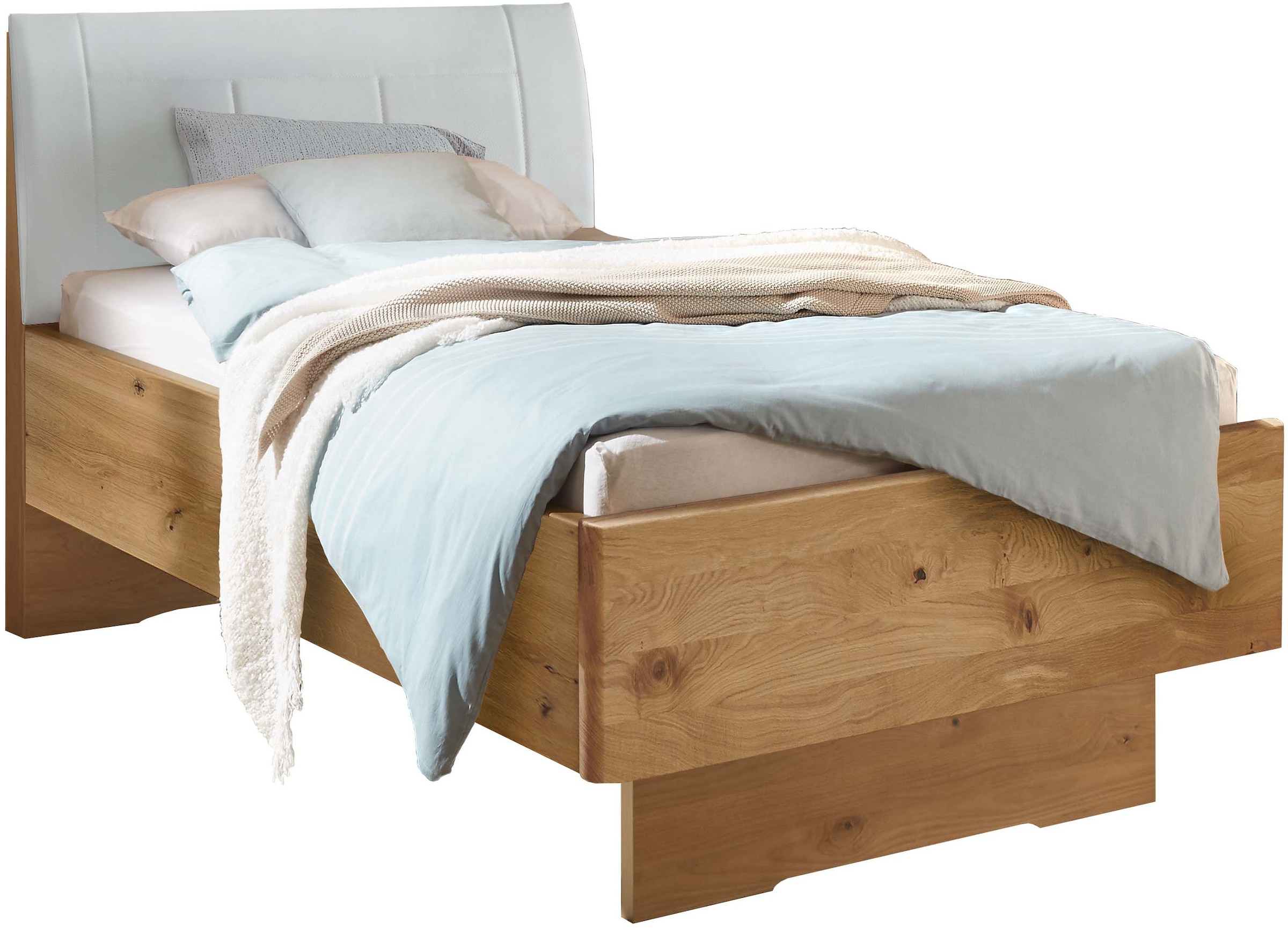 WIEMANN "Cardiff, Bettgestell, Bettrahmen, teilmassiv, mit Polsterkopfteil" Belastbarkeit 110/220 Kg, 4-fache höhenverstellbar, MADE IN GERMANY, Fußteil aus Massivholz, verschiedene Größen