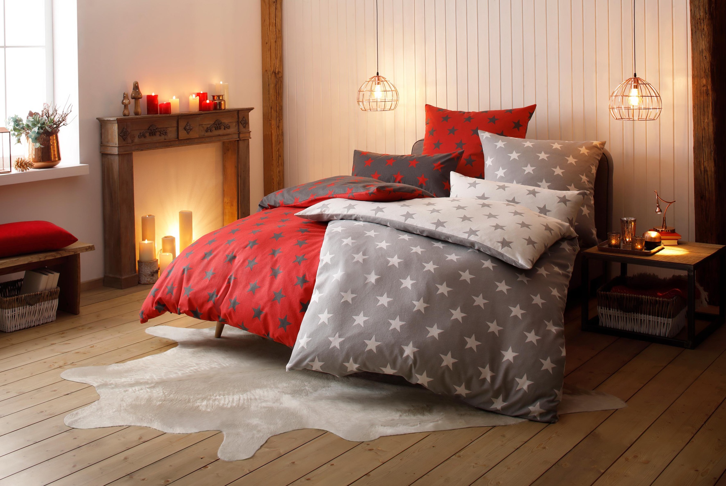 my home Wendebettwäsche "STELLA" 2 Stk. tlg. Bettwäsche mit Sternen, Weihna günstig online kaufen