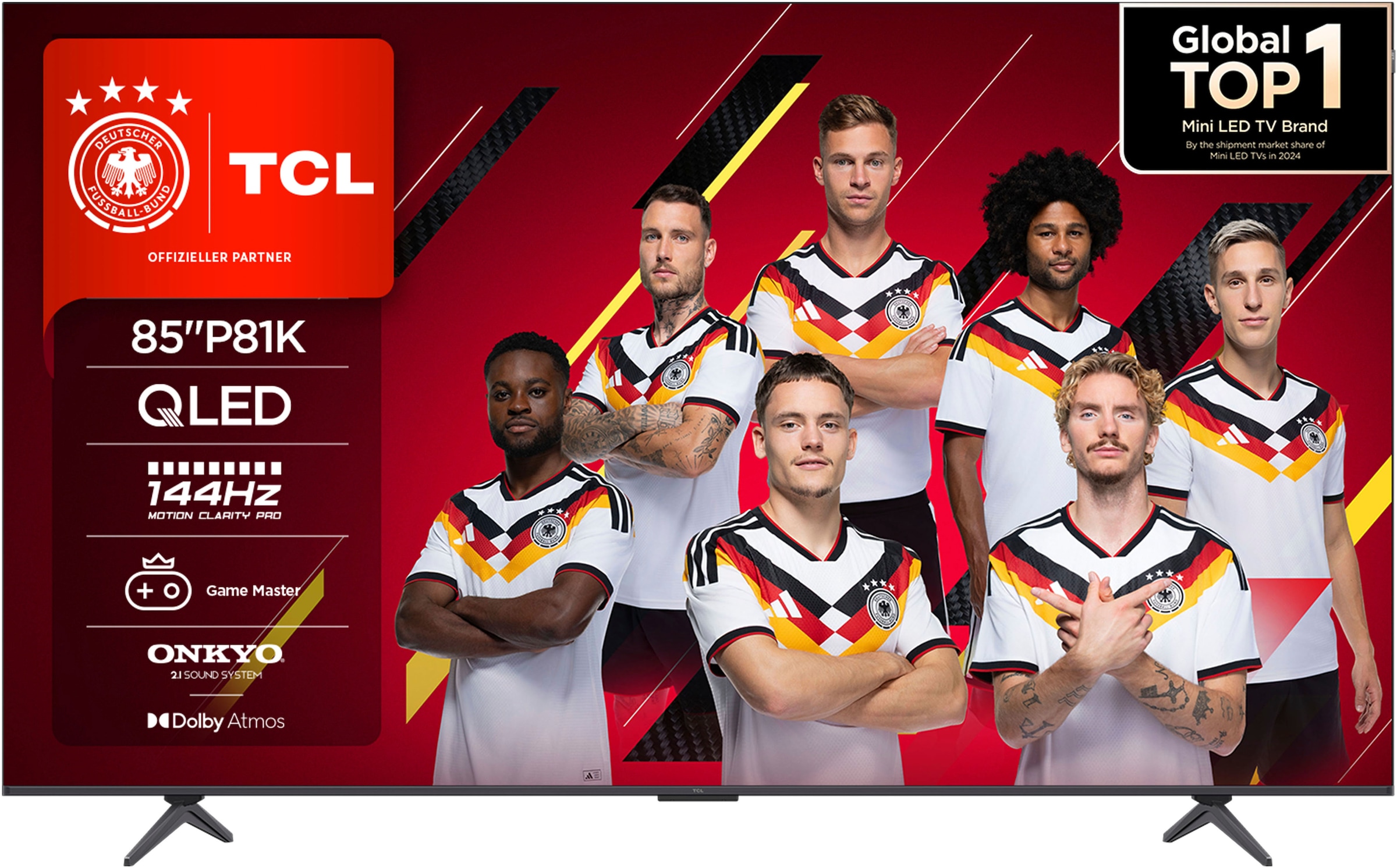 TCL QLED-Fernseher "85P81KXB", Energieeffizienz: F (A-G), schwarz, 85, Fernseher, 144Hz, Multi-HDR, Dolby Vision, Game Master, Smart TV, Apple TV, ONKYO, Topseller
