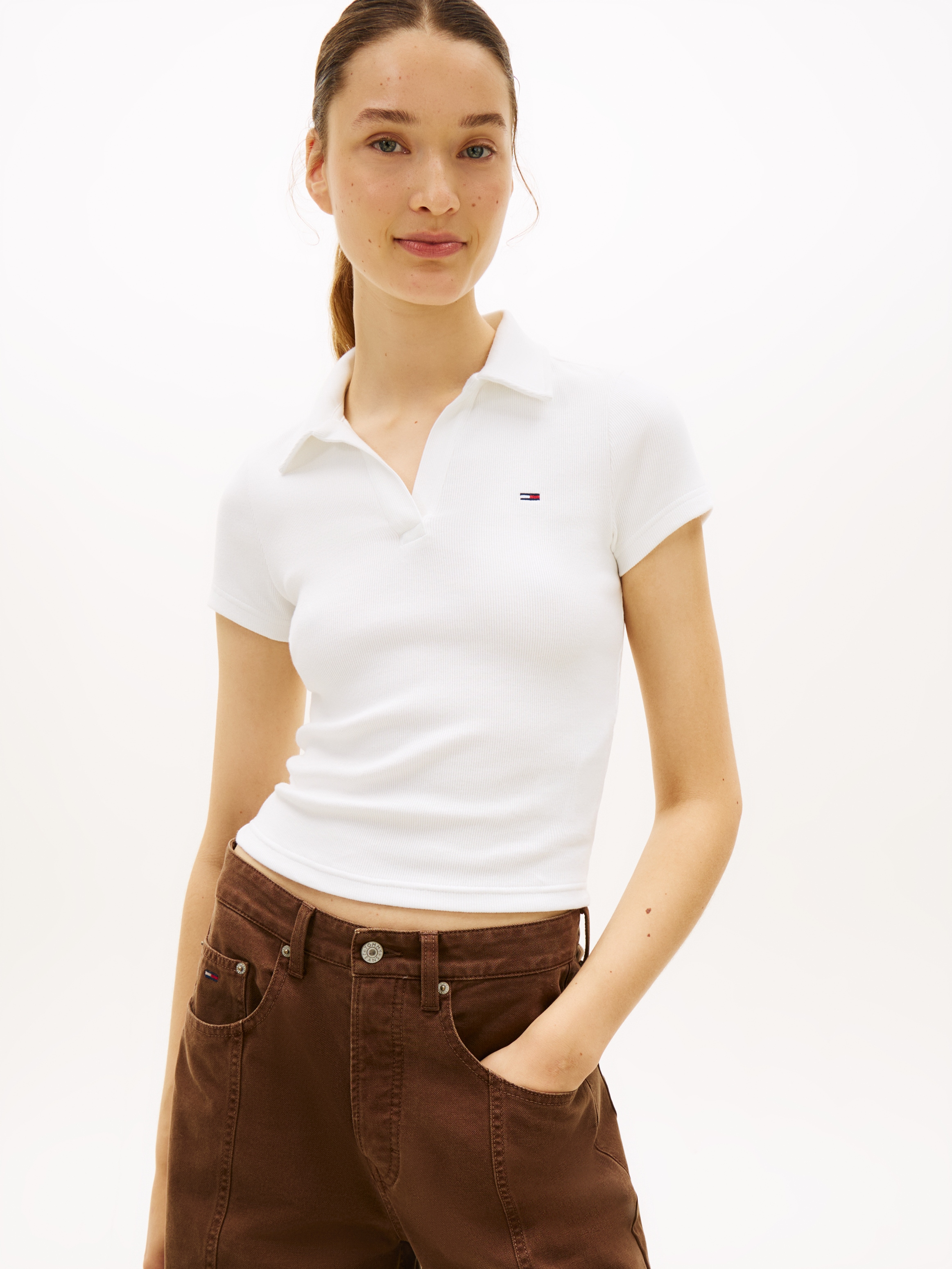 Tommy Jeans Poloshirt "TJW SLIM SH RIB POLO" mit gerippter Struktur