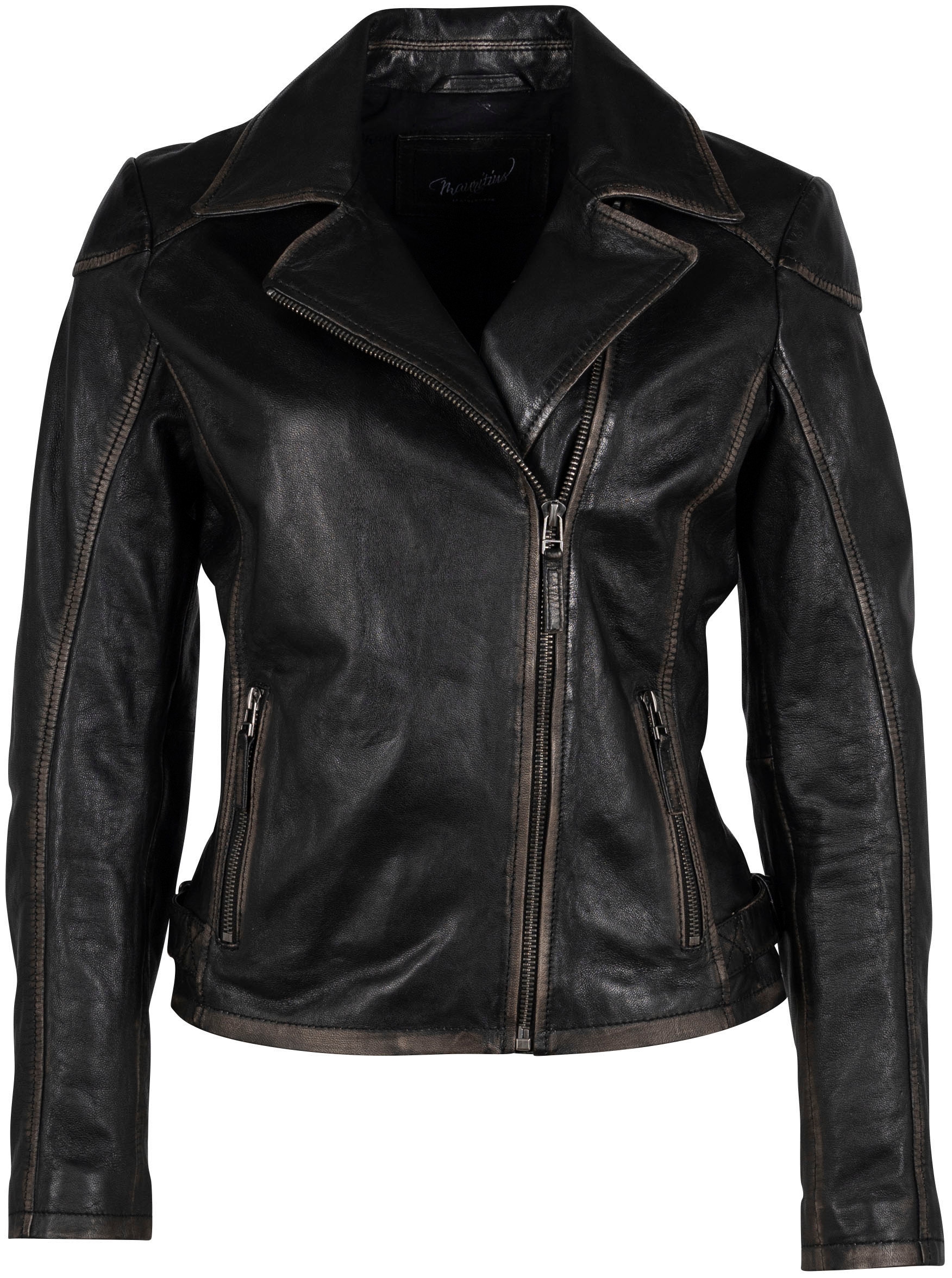 Mauritius Lederjacke »MWPeggie«, im Vintage-Look, asymetrischer Reißverschluss, Reverskragen