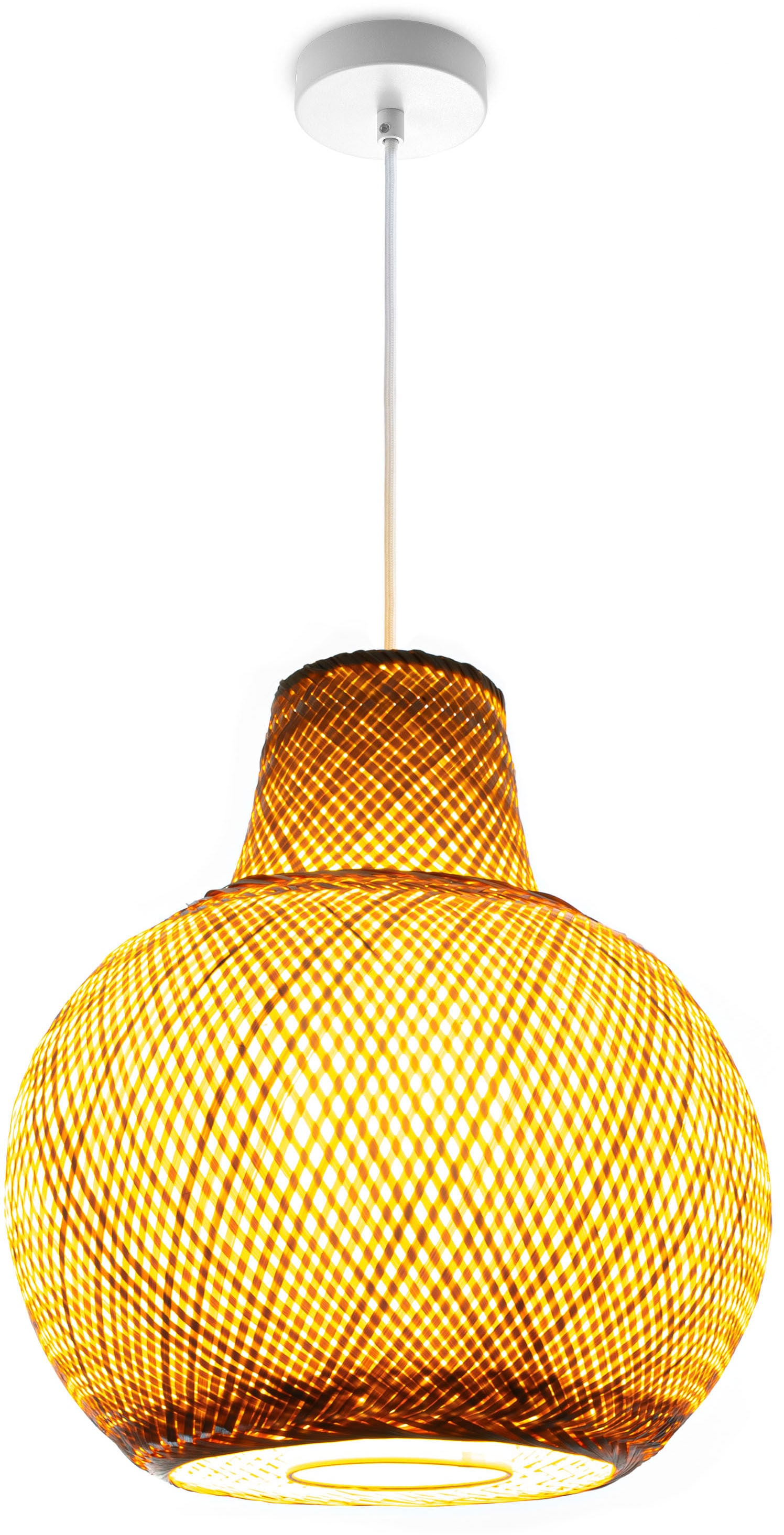 PACO HOME Pendelleuchte "TOPU", Ø 38cm H: 42cm, braun, Esszimmer, Leuchten, Bambus Hängeleuchte Korb Boho Rustikal Natur Ess E27