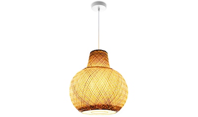 EGLO Hängeleuchte »Dondarrion«, 1 flammig-flammig, Holzkorb geflochten,  Natur, Braun, Vintage, Hygge, Boho, 1-flammig | BAUR