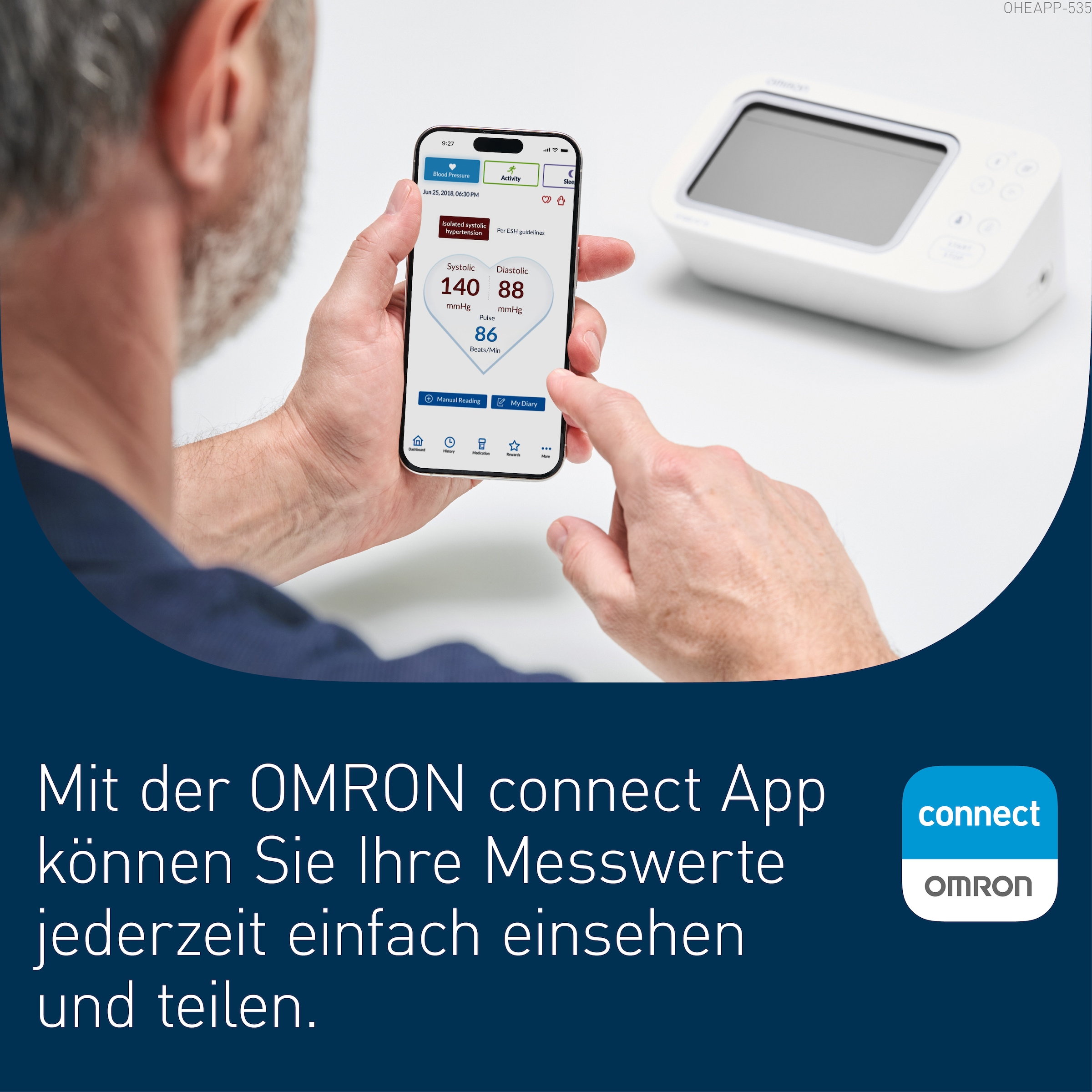 Omron Oberarm-Blutdruckmessgerät »X7 Smart AFib, 2 Nutzer, mit AFib Screening bei jeder Messung und App« klinisch validiert, für Diabetiker und Schwangere, 22-42 cm Manschette