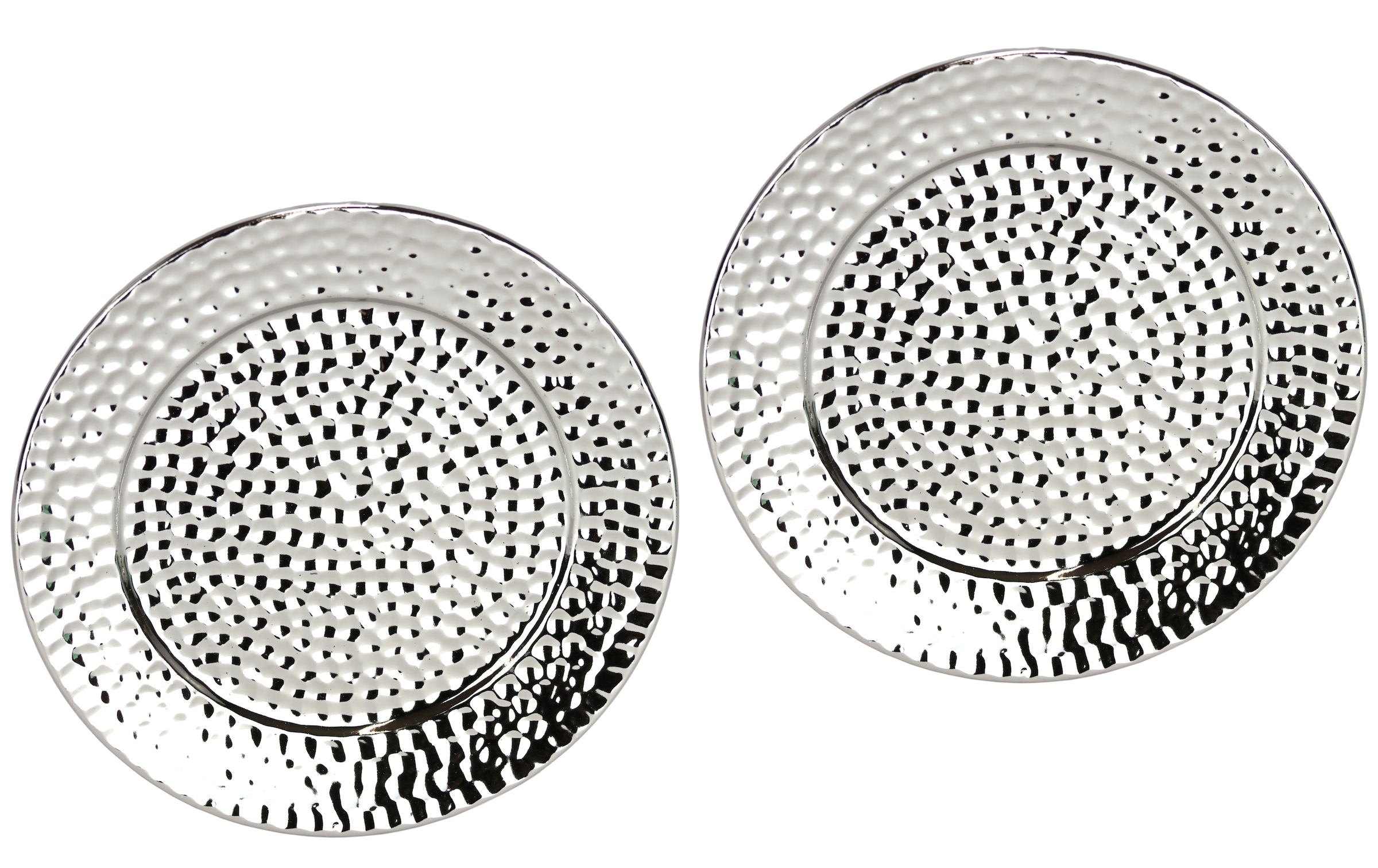 I.GE.A. Dekotablett »Keramik-Schale rund«, (2 St.), 2er Set Dekoschale silber Tablett Weihnachtsdeko Deko Advents-Tablett