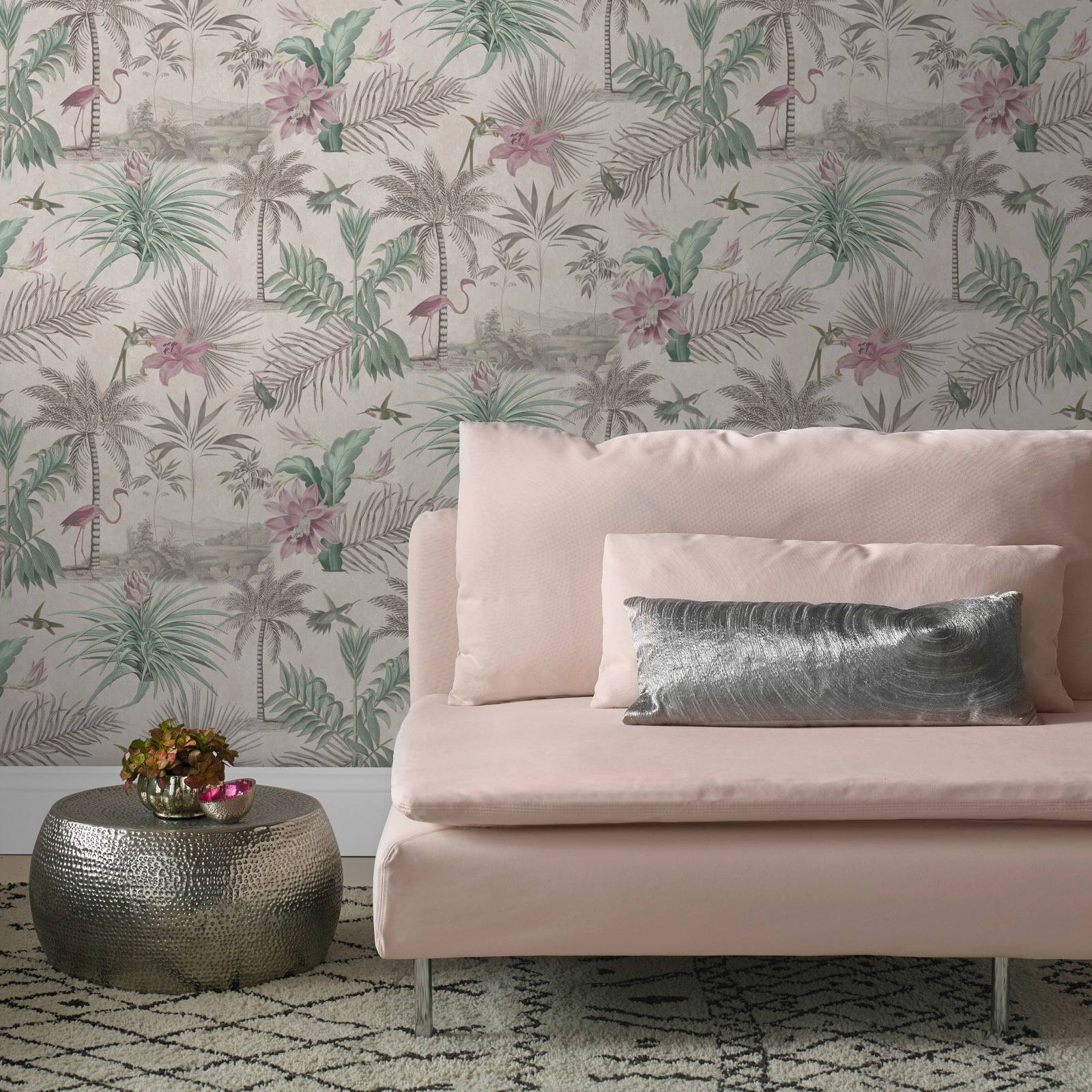 WOW Vliestapete »Paradies Grau/Rosa«, FSC® zertifiziert, mit lebhaftem Druck, 10 Meter Länge