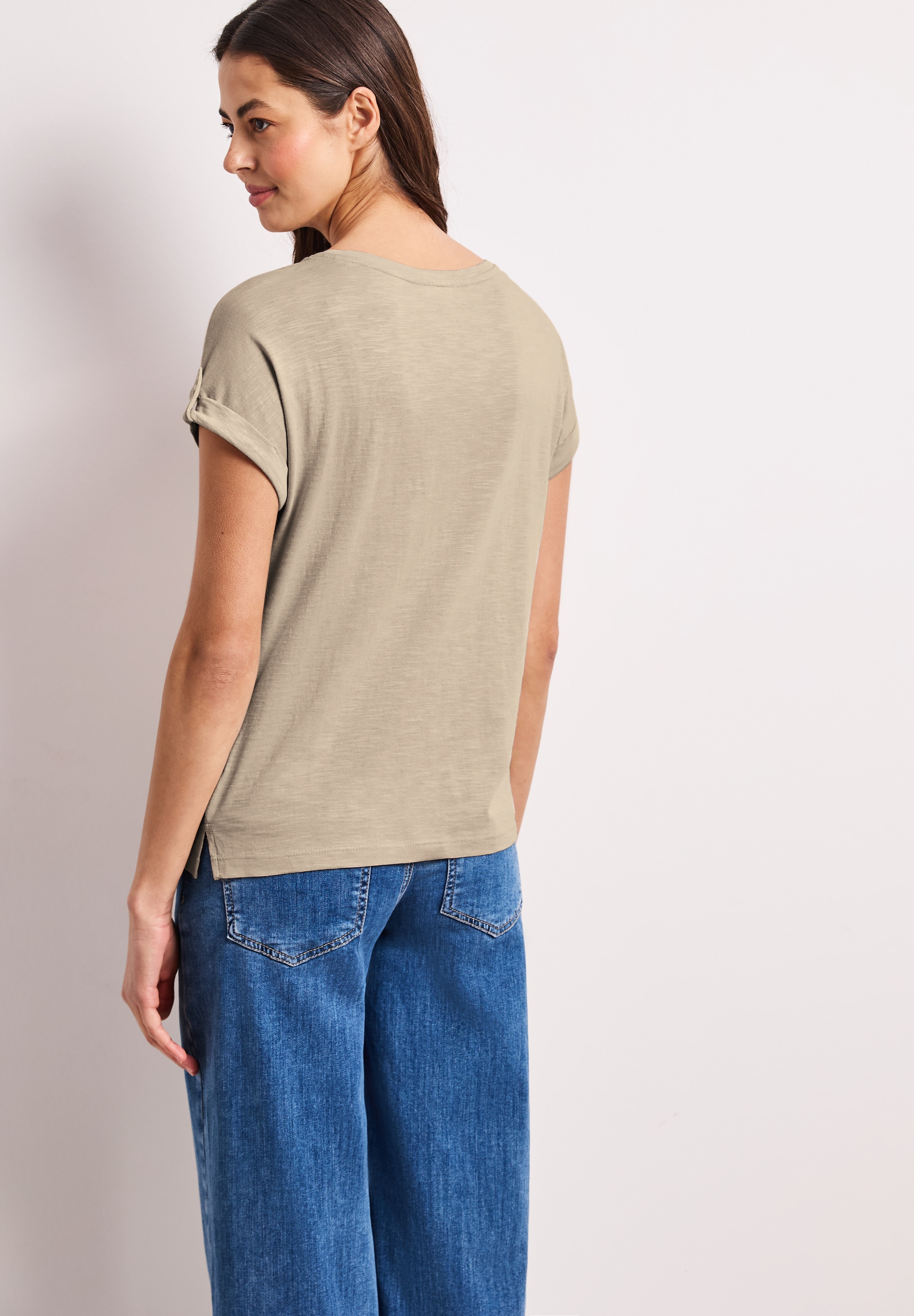 STREET ONE Shirttop Sommershirt mit Rundhals und Knopfdetails