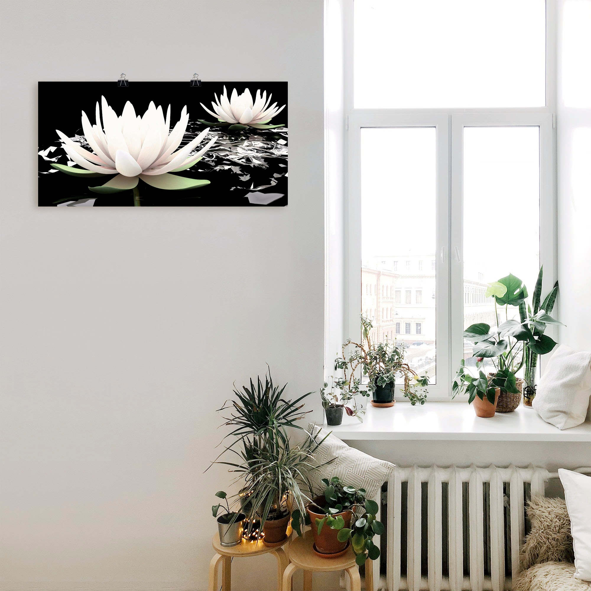 Artland Wandbild "Zwei Lotusblumen auf dem Wasser", Blumen, (1 St.), als Al günstig online kaufen