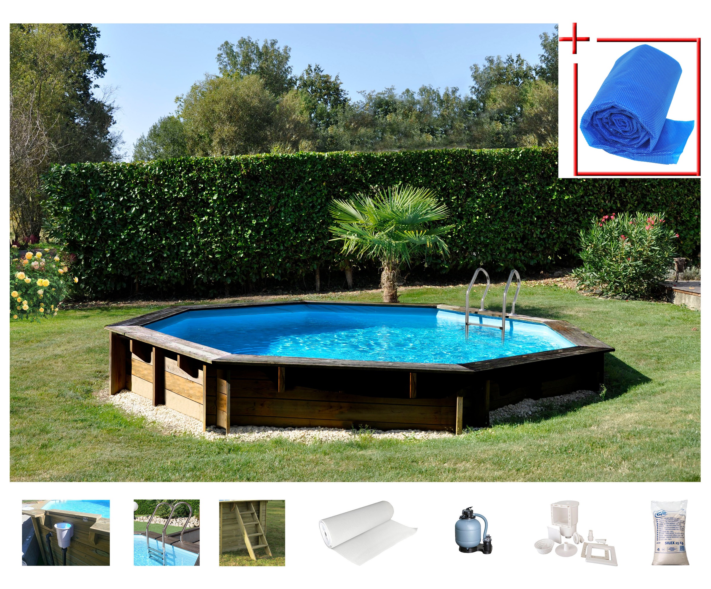 Gre Achteckpool "VASTO mit Edelstahlleiter" Kiefernholz, ØxH: 428x136 cm günstig online kaufen