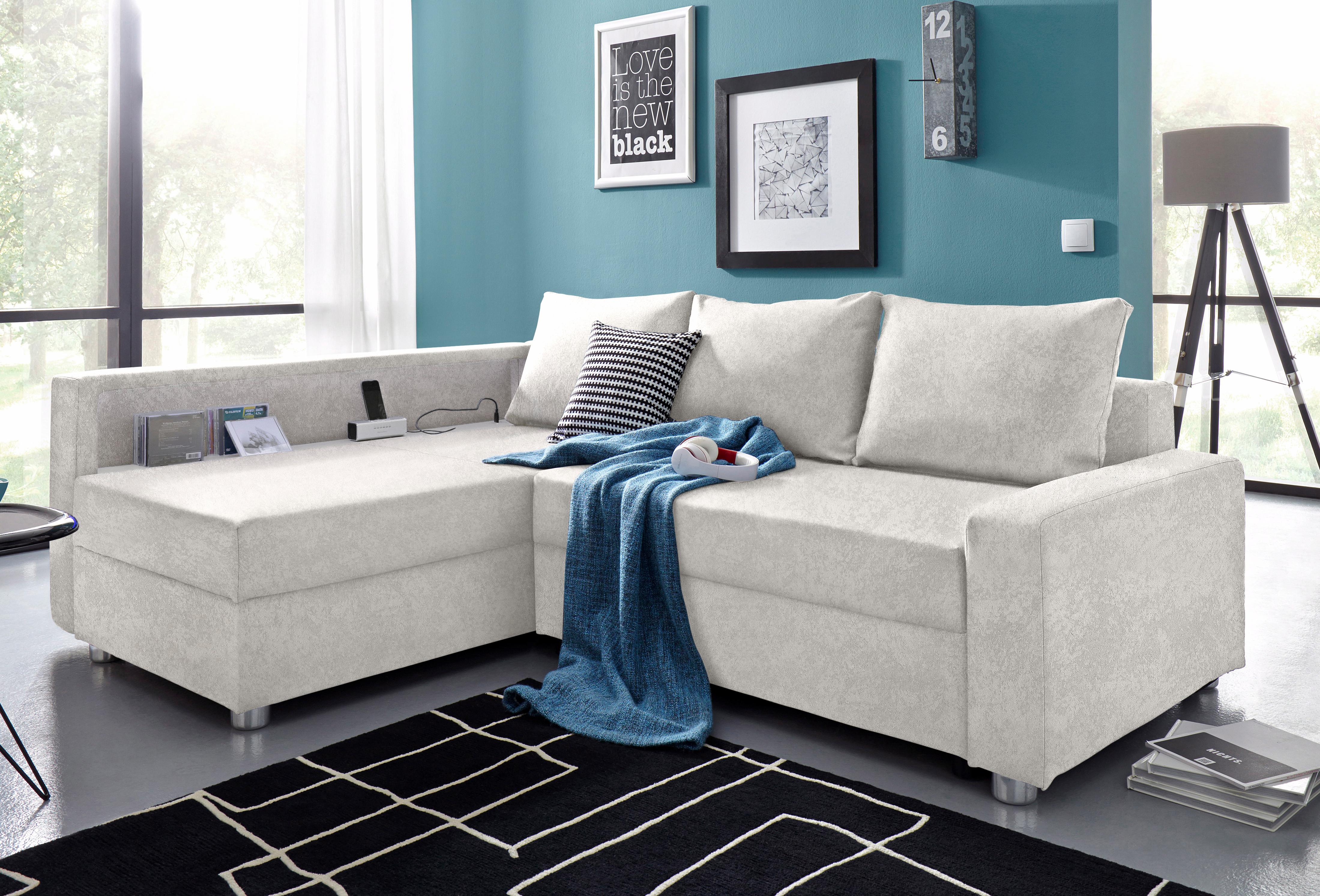 COLLECTION AB "Relax L-Form, B: 223 cm" Schlaffunktion, Bettkasten, Regal & 1 Zierkissen, optional Licht