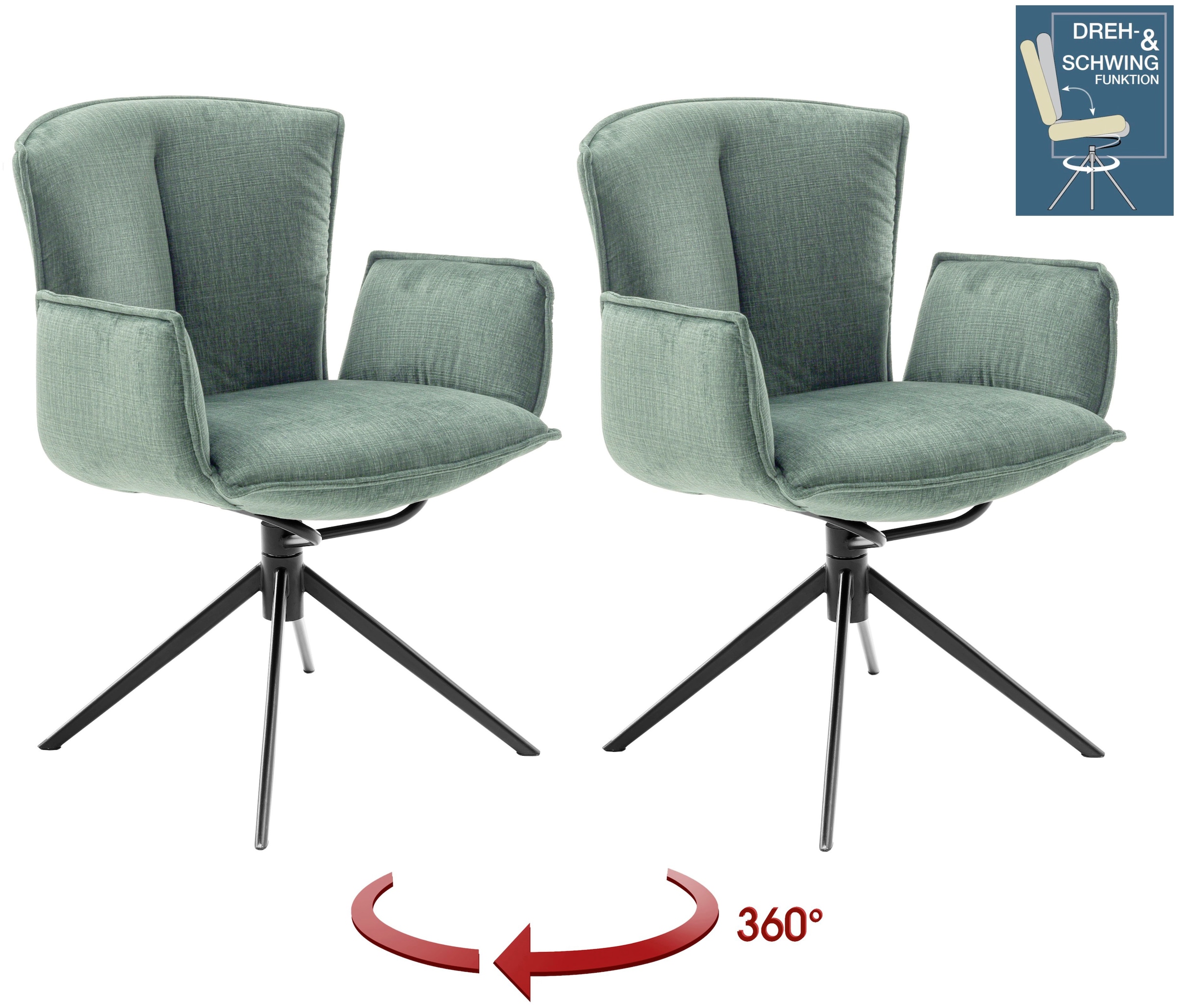 MCA furniture 4-Fußstuhl »NALON Esszimmerstuhl (2er Set) - Stuhl«, (Set), 2 St., Veloursstoff, 360° drehbar, Schwingfunktion, Metall, Veloursoptik, belastbar 120 kg