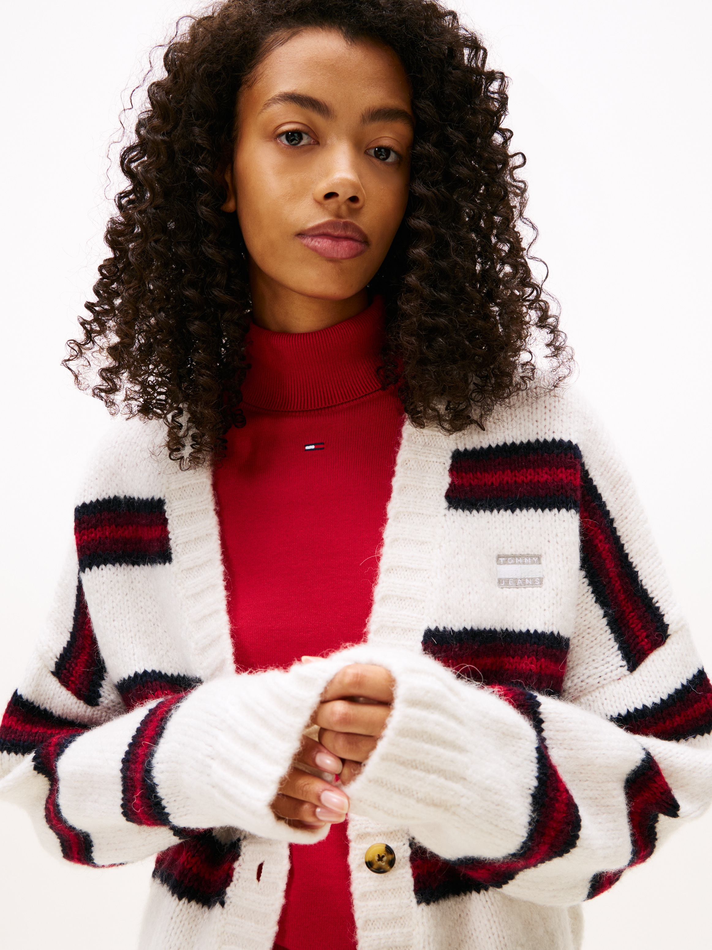 Tommy Jeans Strickjacke »TJW BADGE STRIPE FLUFF CARDI EXT«