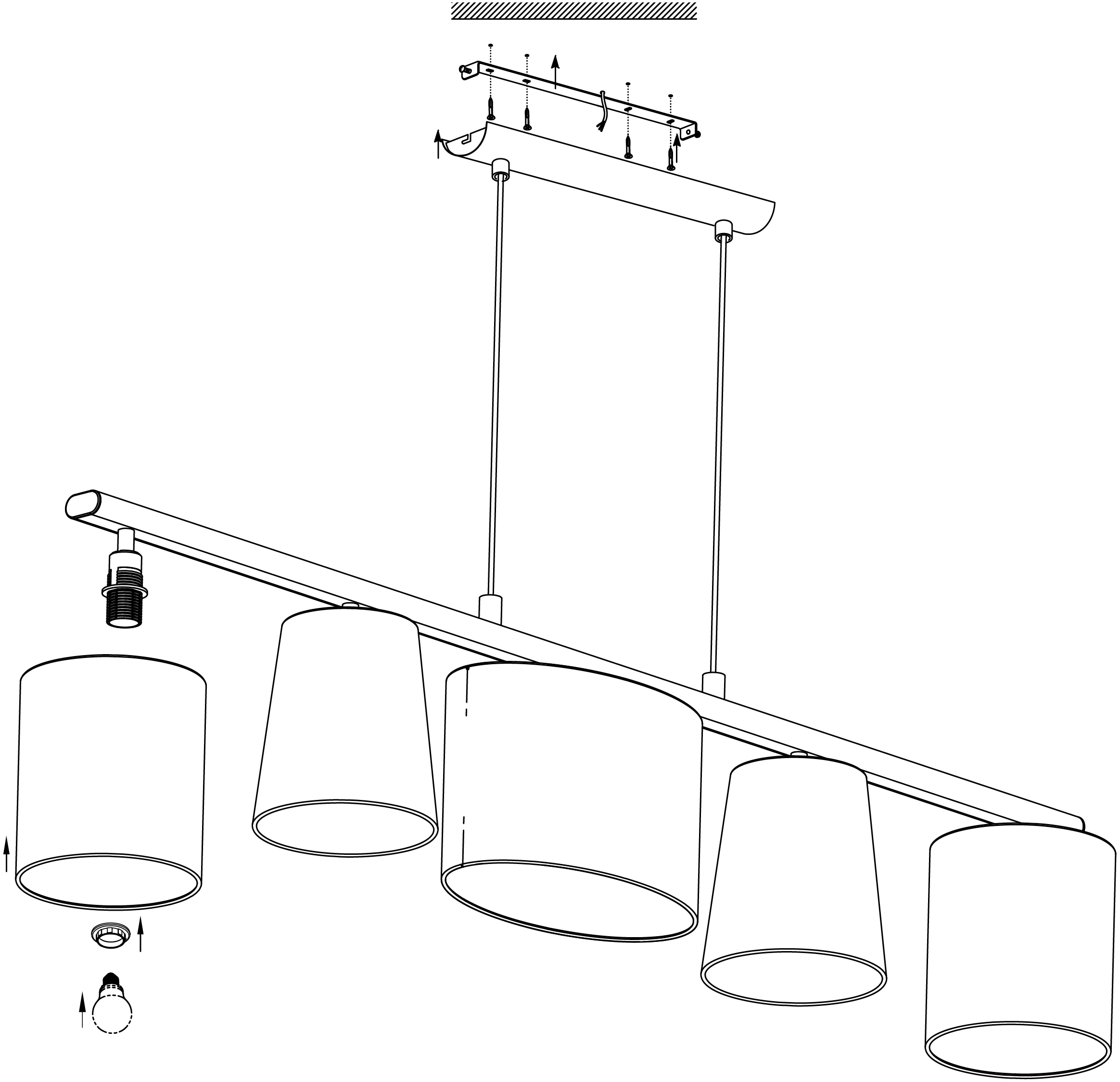 EGLO Hängeleuchte »ALMEIDA 1«, 5 flammig-flammig, schwarz / L120 x H110 x B25,5cm / exkl. 5 x E14 / Stoff Lampenschirme